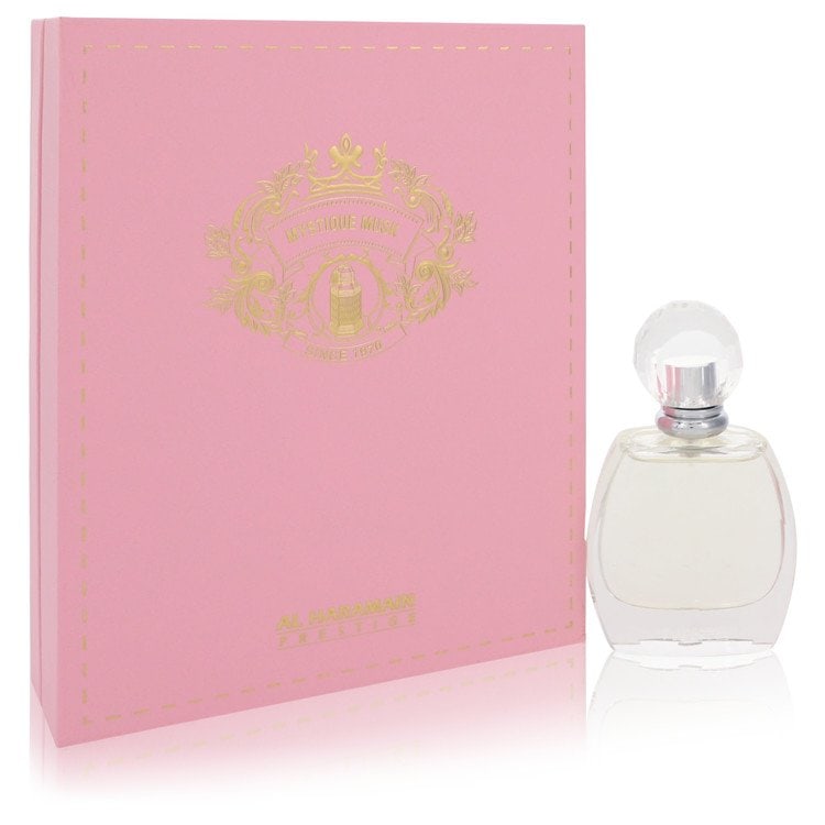 Al Haramain Mystique Musk by Al Haramain Eau De Parfum Spray 2.4 oz: Al Haramain Mystique Musk by Al Haramain Eau De Parfum Spray 2.4 oz Mandarin orange, chamomile, and violet leaf top notes refresh into a complex floral heart of iris, jasmine, freesia, and osmanthus. 