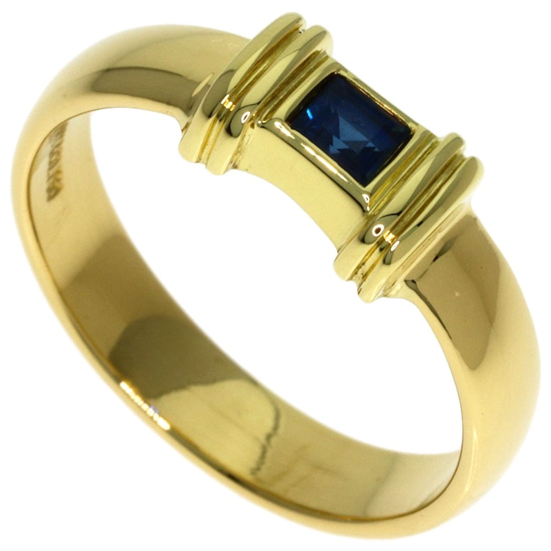 Tiffany Co stacking ring sapphire gold yellow K18: Tiffany Co stacking ring sapphire gold yellow K18 Stacking ring featuring a vibrant sapphire main stone set in K18 yellow gold, adding a touch of elegance to any outfit. This Tiffany & Co. design show