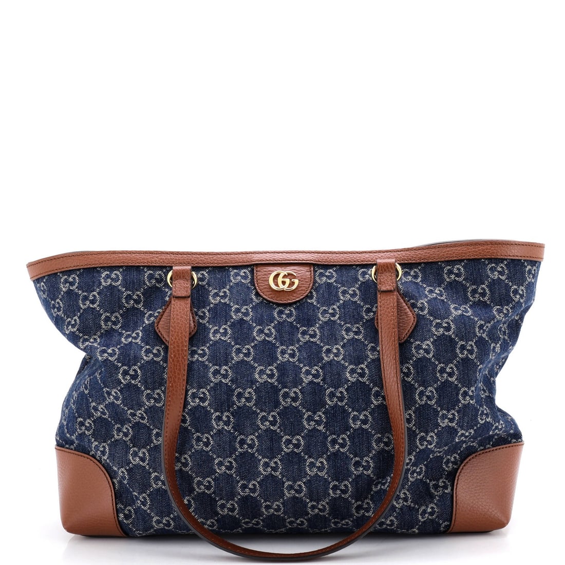 GG Denim Medium Tote Shopping Gucci Ophidia: GG Denim Medium Tote Shopping Gucci Ophidia Blue Gucci Ophidia Shopping Tote with Denim Exterior, features a neutral interior and gold hardware. The GG Denim Medium style boasts a classic design with 
