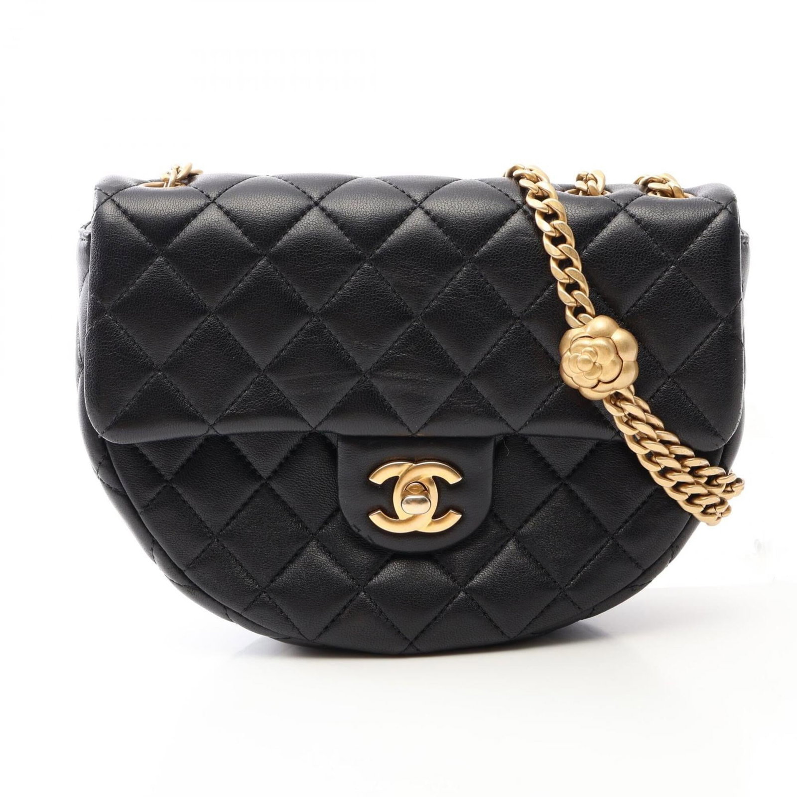 Chanel Handbag Shoulder Bag Leather: Chanel Handbag Shoulder Bag Leather Black leather lambskin shoulder bag with gold hardware from Chanel, measuring 15cm x 20cm x 5.5cm. This stylish handbag features a classic design and premium materi
