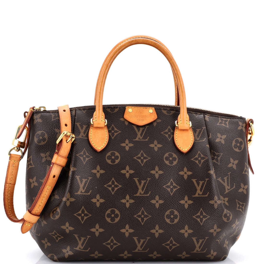 Louis Vuitton Turenne Handbag Monogram Canvas MM: Louis Vuitton Turenne Handbag Monogram Canvas MM Brown Louis Vuitton Turenne Handbag Monogram Canvas MM with gold hardware, featuring minor creases on the exterior and scuffs on the handles/straps. Th