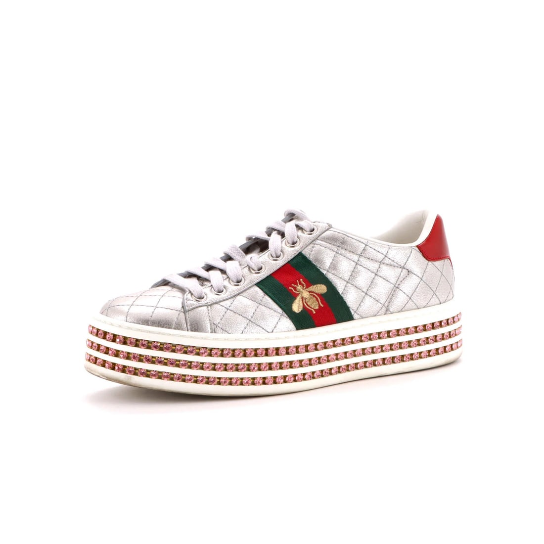 Gucci Women's Ace Web Platform Sneakers Quilted Leather with Crystals (1 of 6)