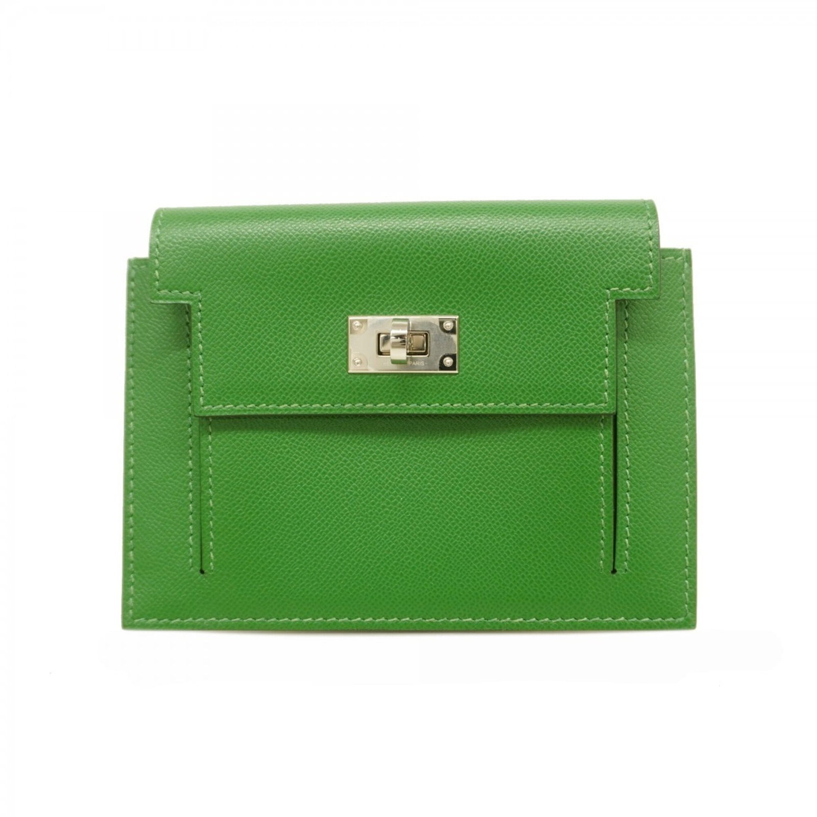 Hermes Coin Case Purse: Hermes Coin Case Purse Bambou, the signature Herm?s color, adds a touch of elegance to this compact coin case purse. Measuring just 10cm x 13cm x 1cm, it's perfect for storing small treasures and addi
