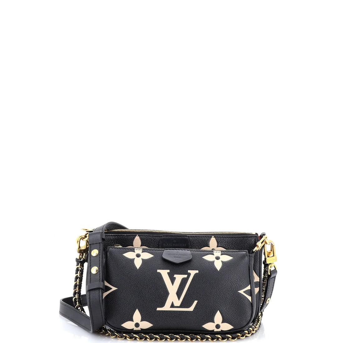 Louis Vuitton Bicolor Monogram Giant Pochette Accessoires Empreinte Multi: Louis Vuitton Bicolor Monogram Giant Pochette Accessoires Empreinte Multi Black Louis Vuitton Bicolor Monogram Giant Pochette Accessoires Empreinte Multi features a classic cross body design with a gi