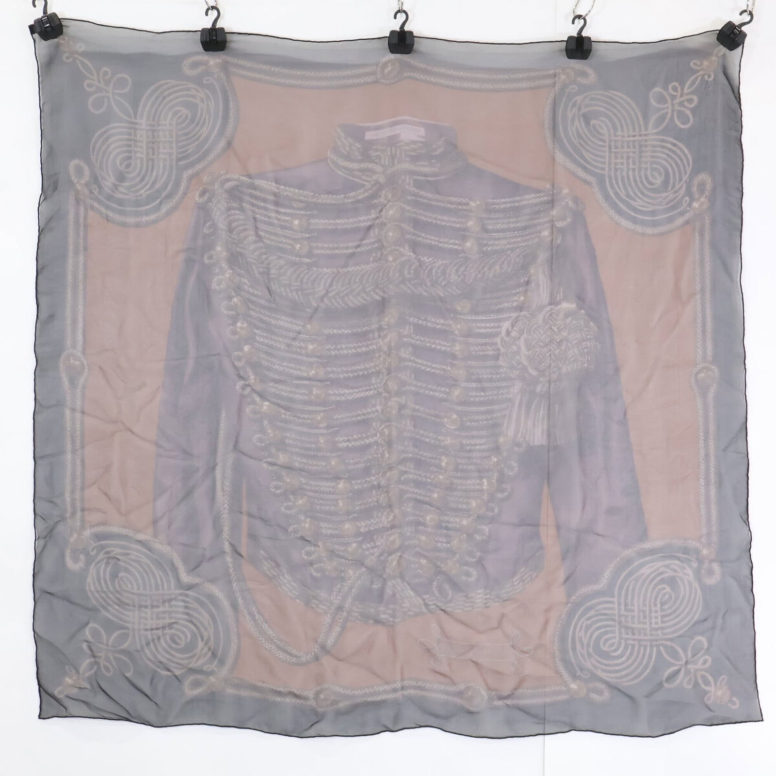 Hermes silk scarf: Hermes silk scarf Silk scarf from renowned luxury brand Hermes, boasting a sleek black and brown color combination. Made from high-quality silk with precise dimensions of 90cm x 86.5cm, this accessory