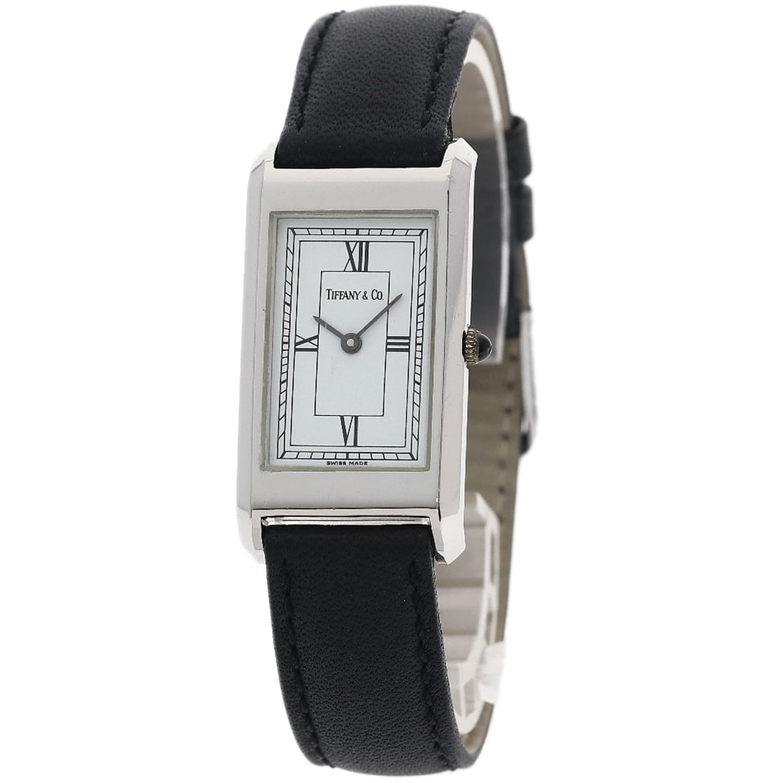 Tiffany Co Watches Square Classic Stainless Steel Leather: Tiffany Co Watches Square Classic Stainless Steel Leather Stainless steel case with silver bezel and white dial, featuring an analog display. This quartz watch has a classic design with a square shape