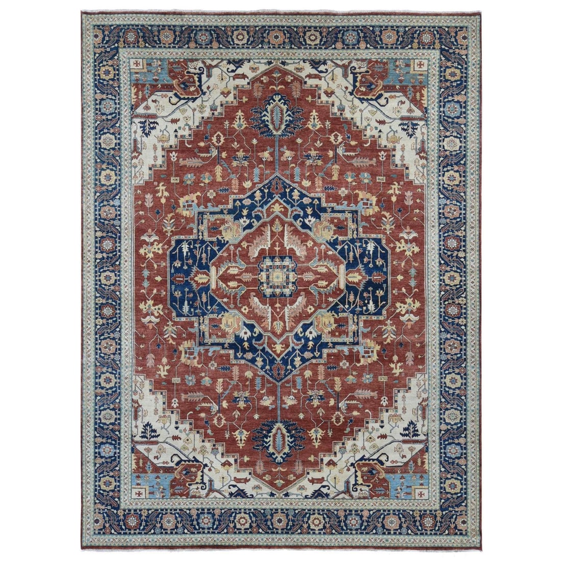 10'1"x13'9" Red Antiqued Heris Re-creation Pure Wool Hand Knotted Rug (1 of 11)