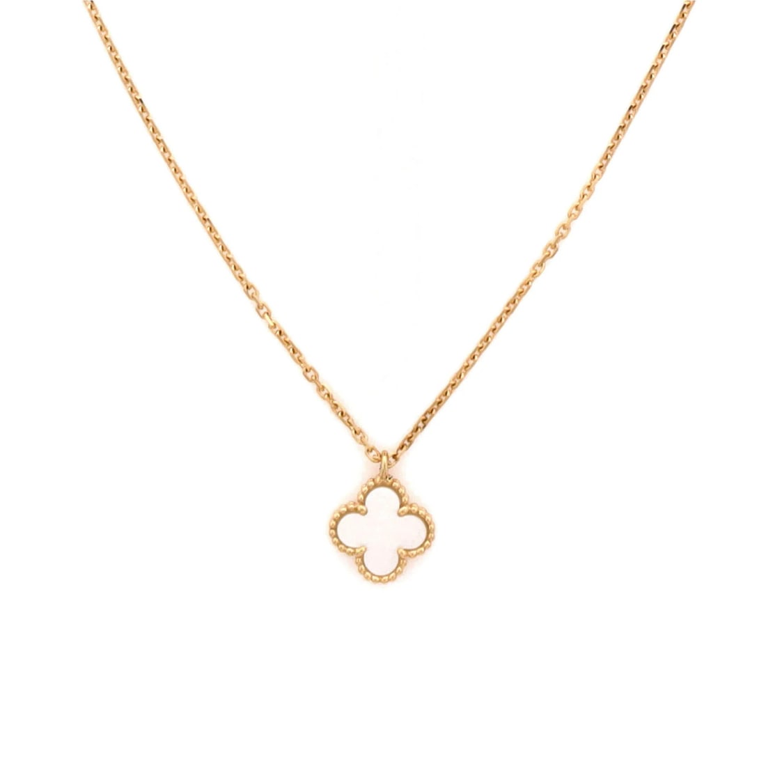 Van Cleef & Arpels Sweet Alhambra Pendant Necklace 18K Yellow Gold and Mother of: Van Cleef & Arpels Sweet Alhambra Pendant Necklace 18K Yellow Gold and Mother of 18K Yellow Gold and Mother of Pearl Sweet Alhambra Pendant Necklace. This elegant necklace showcases a stunning 11.60mm