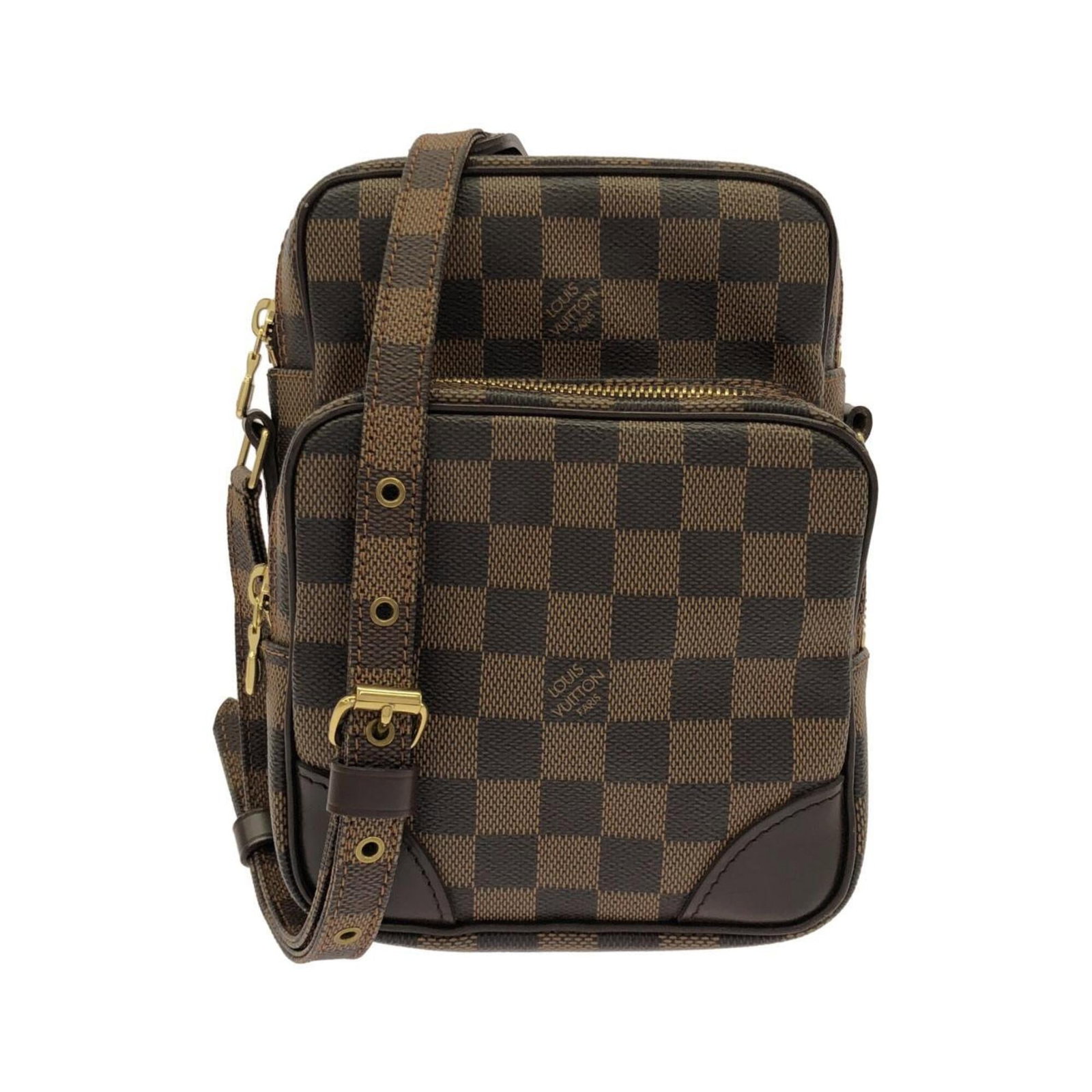 Coated Canvas Shoulder Bag By Louis Vuitton: Coated Canvas Shoulder Bag By Louis Vuitton Coated canvas shoulder bag by Louis Vuitton, featuring ebene color and gold hardware. This stylish bag measures 23cm x 16cm x 5cm and boasts a classic desig