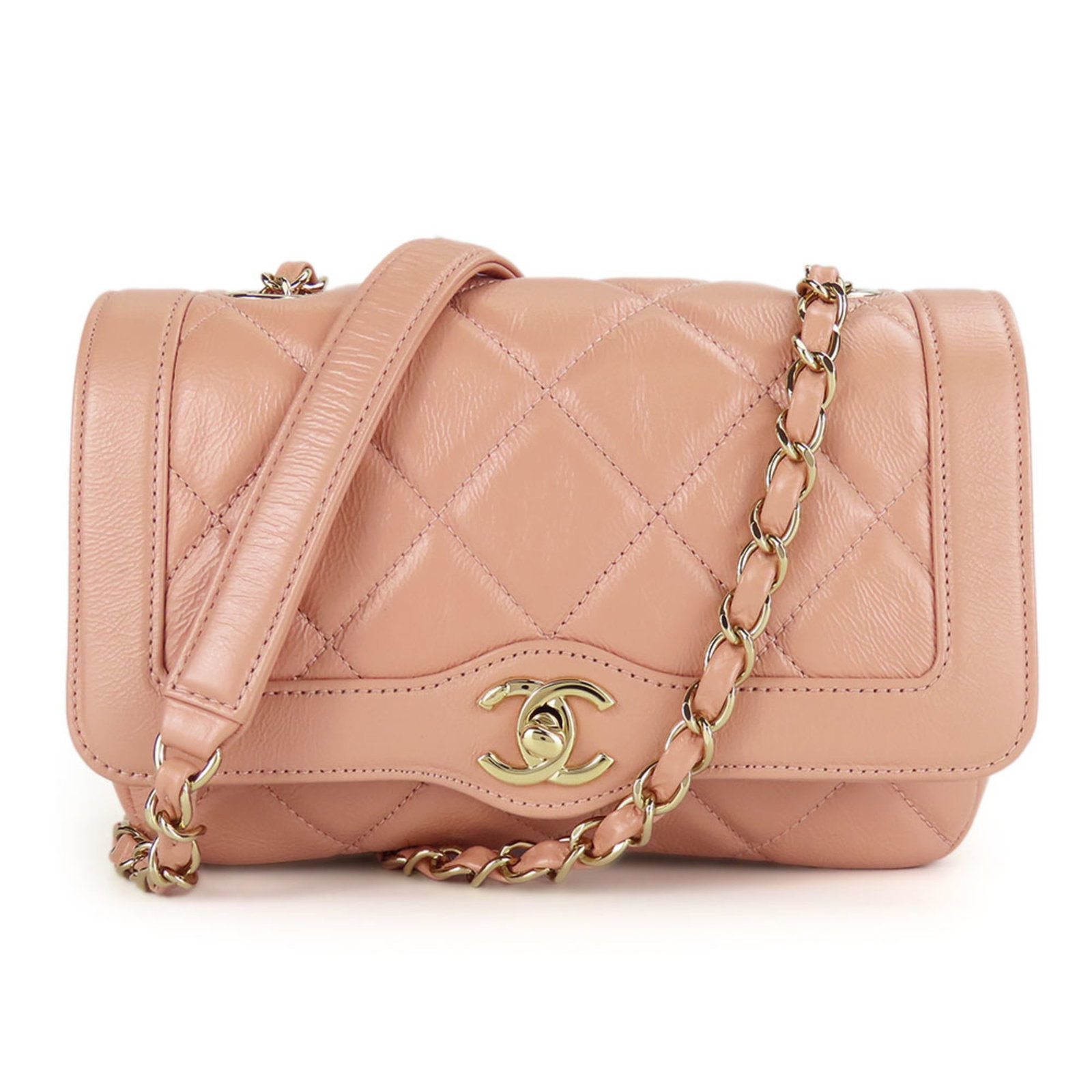 Shoulder Bag Leather Chanel: Shoulder Bag Leather Chanel This exquisite shoulder bag features premium leather in a beautiful beige and peach color combination. With its classic design and timeless style, it's a stylish accessory