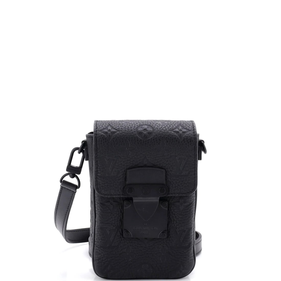 Vertical Wearable S Lock Monogram Leather Taurillon Wallet Louis: Vertical Wearable S Lock Monogram Leather Taurillon Wallet Louis Black leather S Lock Vertical Wearable Wallet Monogram Taurillon with scuffs, edge wear, and minor creases. This Louis Vuitton cross bo