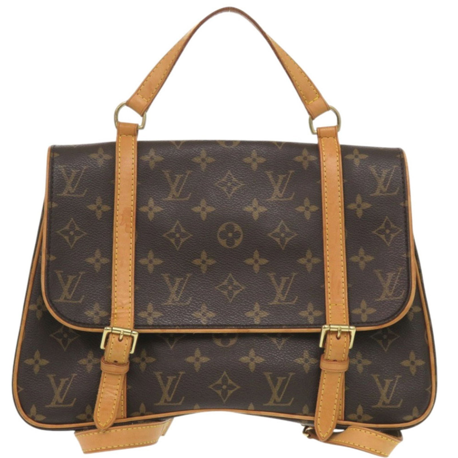 Monogram Louis Vuitton Backpack: Monogram Louis Vuitton Backpack Monogram Louis Vuitton Backpack, featuring the iconic Monogram pattern in rich brown leather and gold hardware. This stylish backpack boasts an adjustable strap and ope