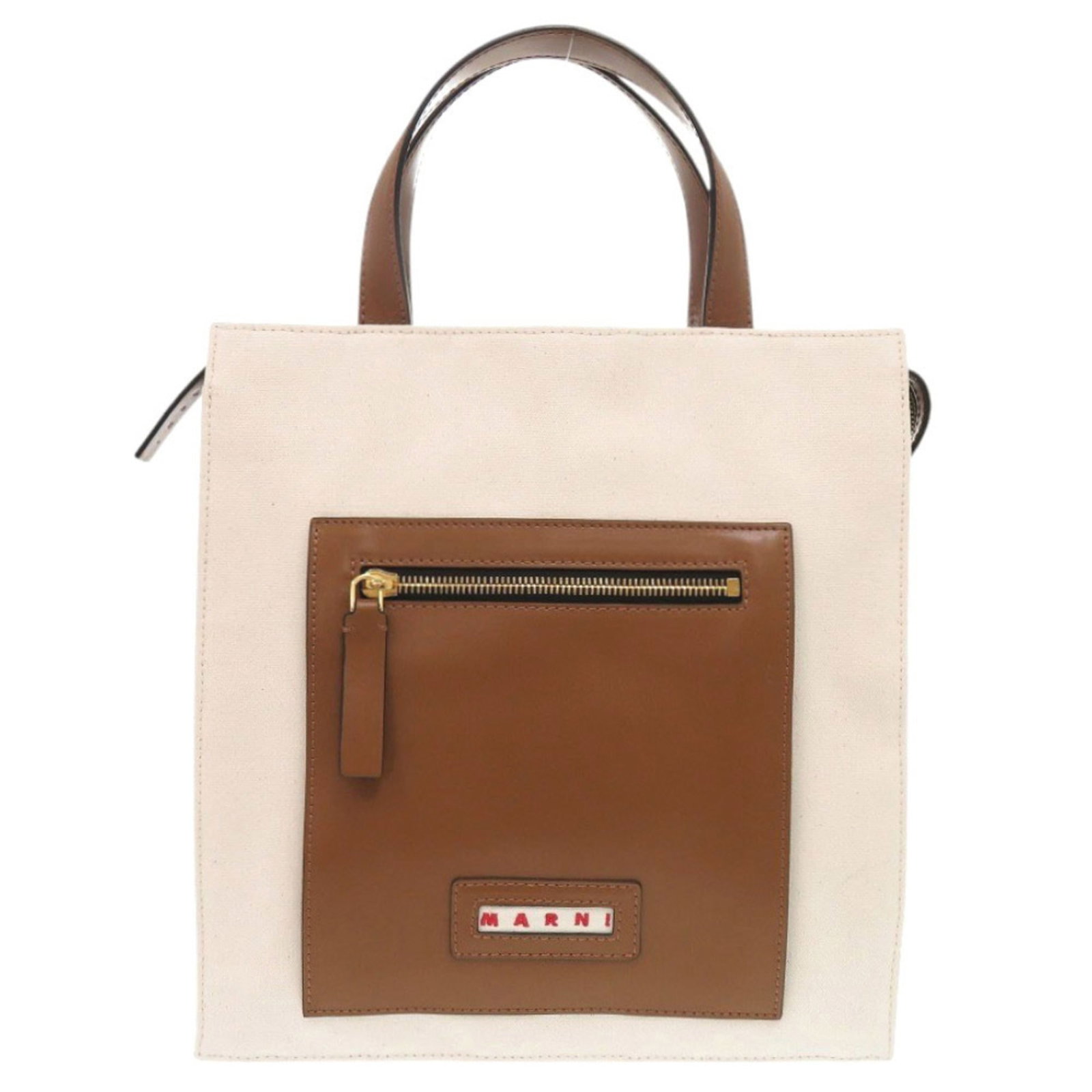 Marni Tote Bag Canvas Leather: Marni Tote Bag Canvas Leather Canvas and leather come together in this Marni tote bag, crafted with brown canvas and leather details. The bag features a zipper pocket on the outside for added convenie
