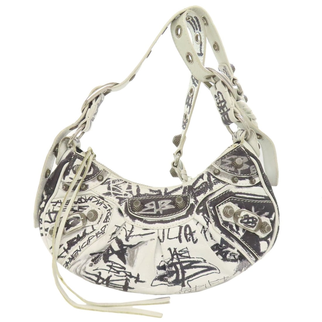 Balenciaga 671309 Le Cagole Xs Shoulder Bag Calf: Balenciaga 671309 Le Cagole Xs Shoulder Bag Calf White calf leather Balenciaga Le Cagole shoulder bag with xs size. The signature style from BALENCIAGA, this bag features a classic design and premium 