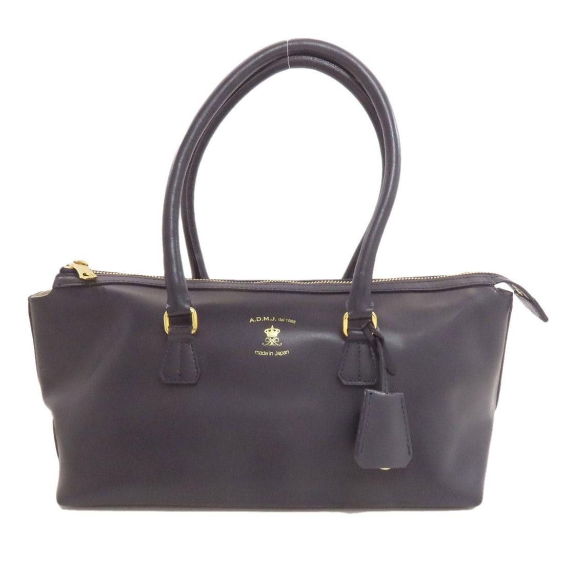 Logo Handbag Leather: Logo Handbag Leather Navy leather handbag with a classic style, featuring a signature on the exterior. Made from high-quality leather, this bag boasts a timeless design that will complement any outfit
