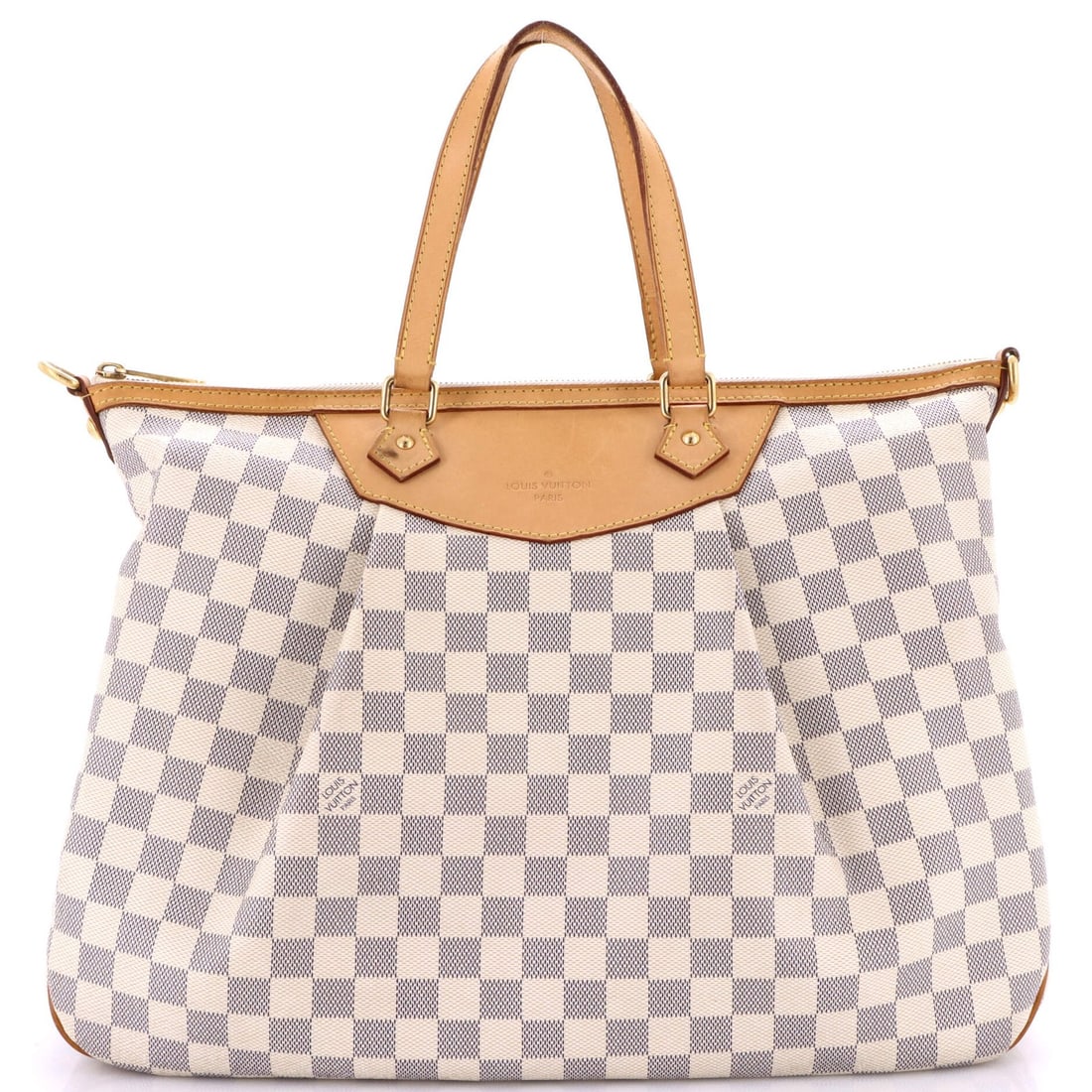 Handbag Damier GM Louis Vuitton Siracusa: Handbag Damier GM Louis Vuitton Siracusa White canvas coated Louis Vuitton Siracusa shoulder bag with gold hardware, featuring Damier GM pattern. The handbag has undergone normal wear and tear, with v