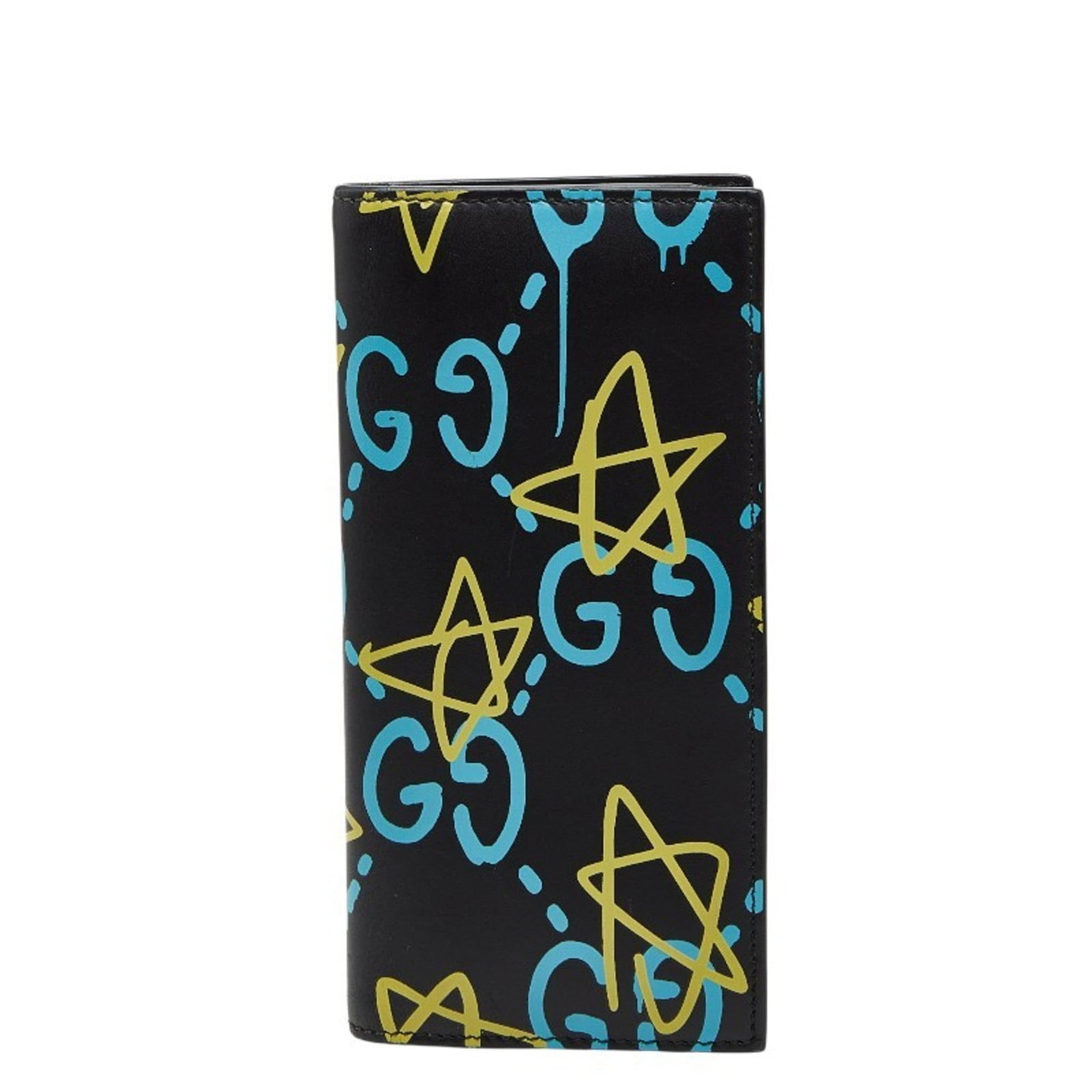 Leather Bi Fold Wallet Gucci: Leather Bi Fold Wallet Gucci Black, Blue, and Yellow Leather Bi Fold Wallet from Gucci. This long wallet features a classic bi-fold design made from high-quality leather, measuring 18cm x 9cm x 2cm. I
