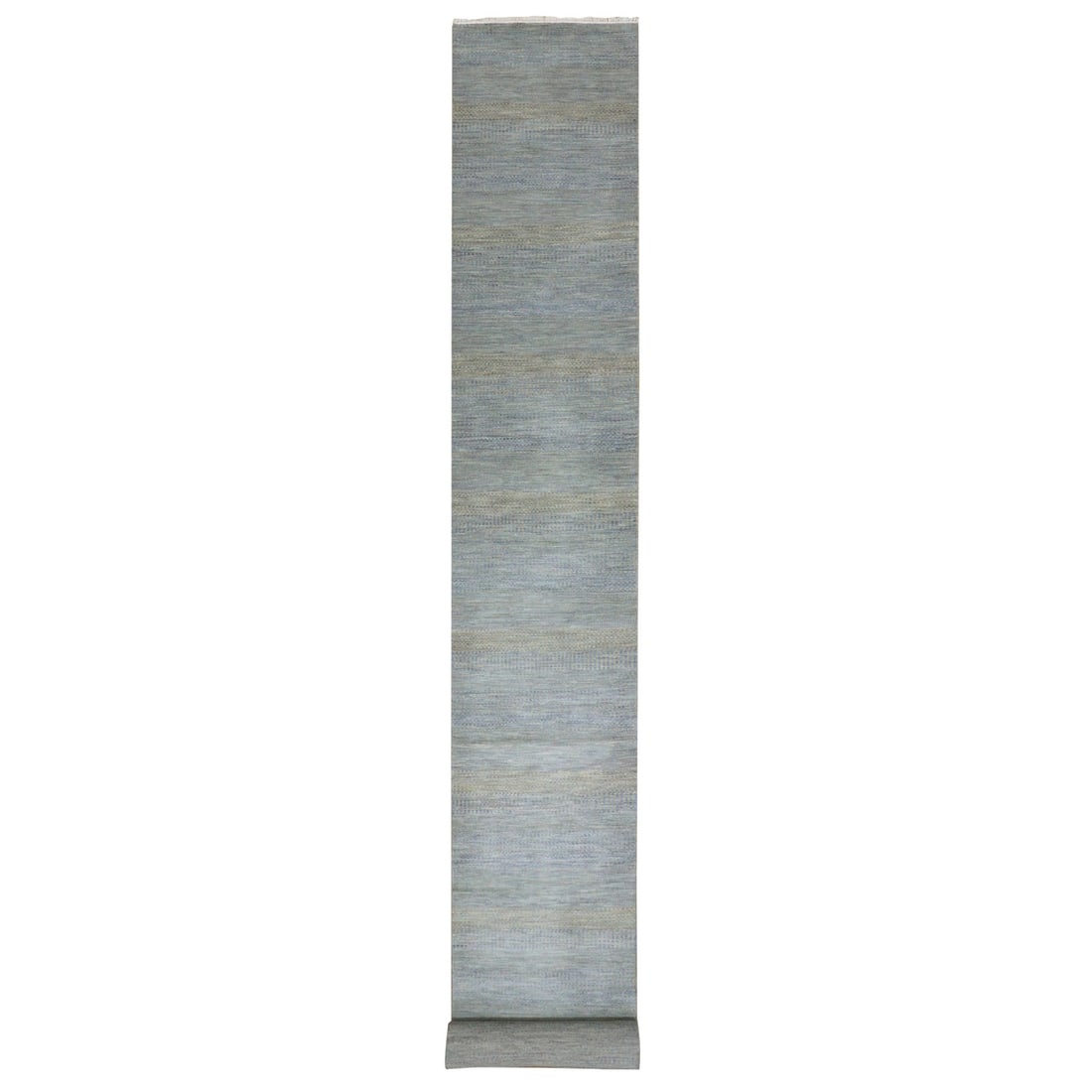 2'6"x20' Chelsea Blue XL Runner Grass Design Hand Knotted Dyed Wool Rug: 2'6"x20' Chelsea Blue XL Runner Grass Design Hand Knotted Dyed Wool Rug Hand-knotted in vibrant Chelsea Blue, this stunning wool rug boasts an intricate Oriental design and measures 2'6" x 20'. Its ri