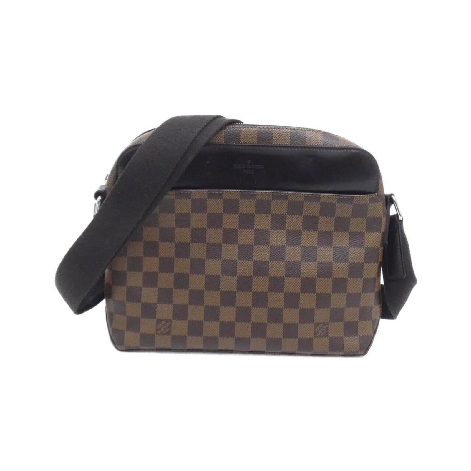 Coated Canvas Shoulder Bag By Louis Vuitton: Coated Canvas Shoulder Bag By Louis Vuitton Coated canvas shoulder bag by Louis Vuitton, featuring the iconic Damier Canvas and Ebene patterns. This stylish accessory measures 23cm x 28cm x 5cm, makin