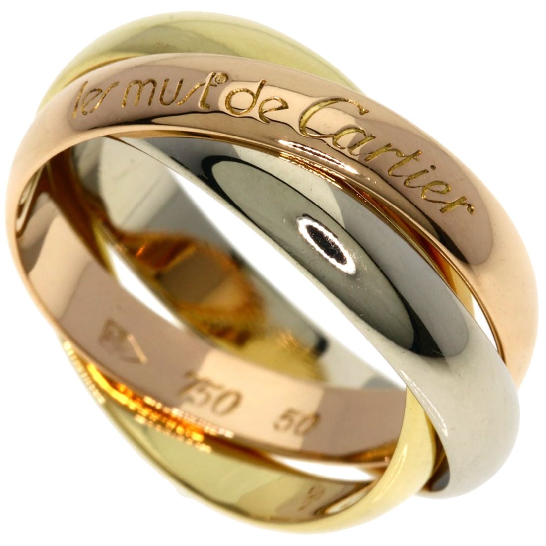 Cartier Trinity #50 Ring K18 Yellow Gold 18K Pink Gold: Cartier Trinity #50 Ring K18 Yellow Gold 18K Pink Gold Cartier Trinity #50 Ring K18 Yellow Gold 18K Pink Gold features a unique blend of gold tones, showcasing the brand's signature style. This 5.25 U