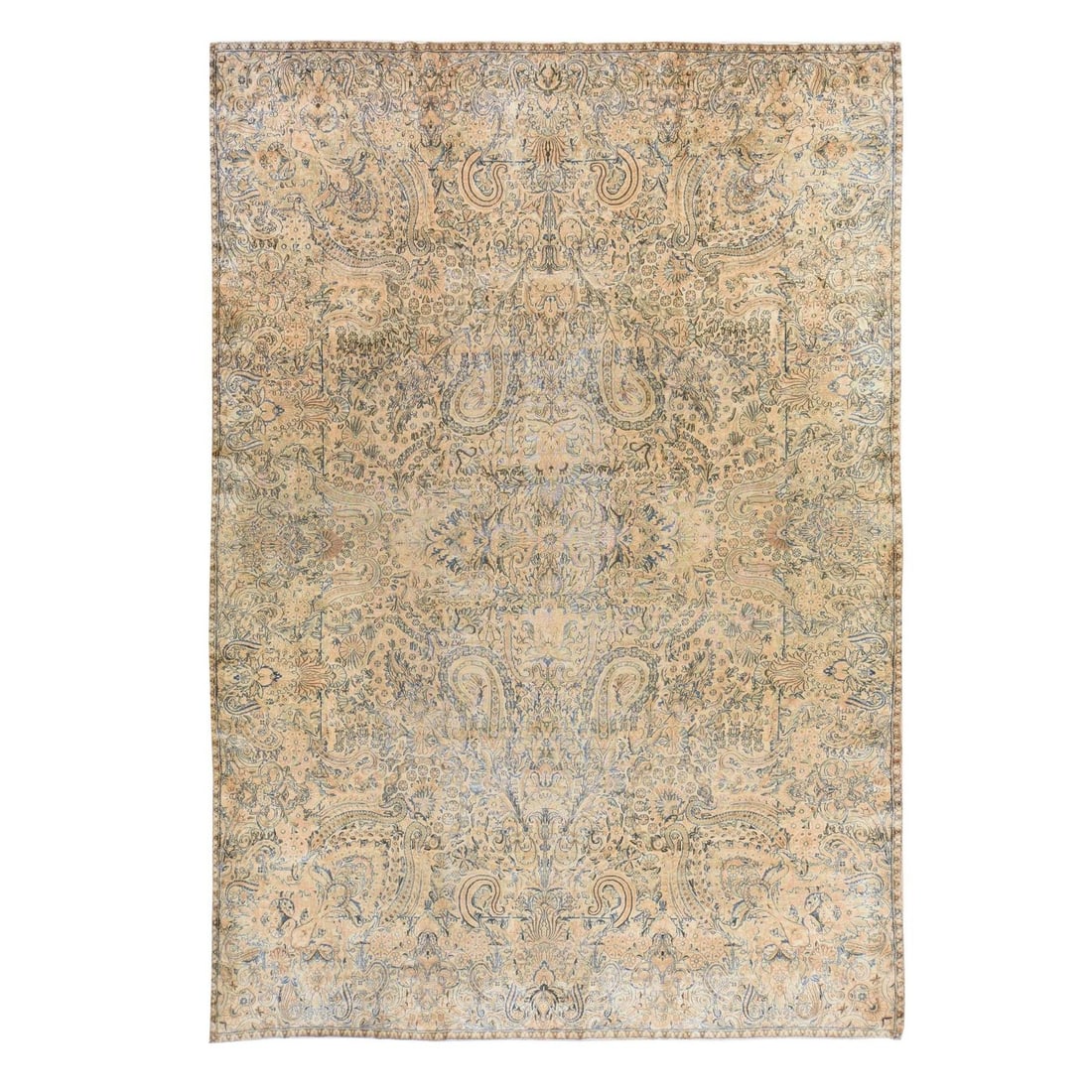 9'6"x13'9" Coffee Brown Antique Zoroastrian Karman Wool Hand Knotted Rug: 9'6"x13'9" Coffee Brown Antique Zoroastrian Karman Wool Hand Knotted Rug 9'6"x13'9" Coffee Brown Antique Zoroastrian Karman Wool Hand Knotted Rug - A stunning, all-over regional design in a rich coffe