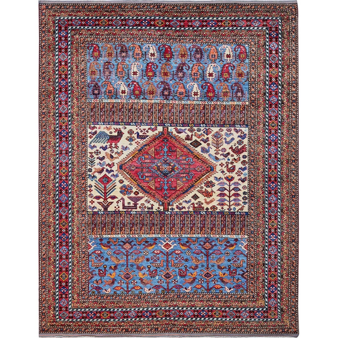 8'6"x10'8" White Hand Knotted Afghan Caucasian Design Revival Soft Wool Rug: 8'6"x10'8" White Hand Knotted Afghan Caucasian Design Revival Soft Wool Rug Soft and elegant, this hand-knotted Afghan Caucasian design rug boasts an ivory color with subtle nuances. Measuring 8'6" x 