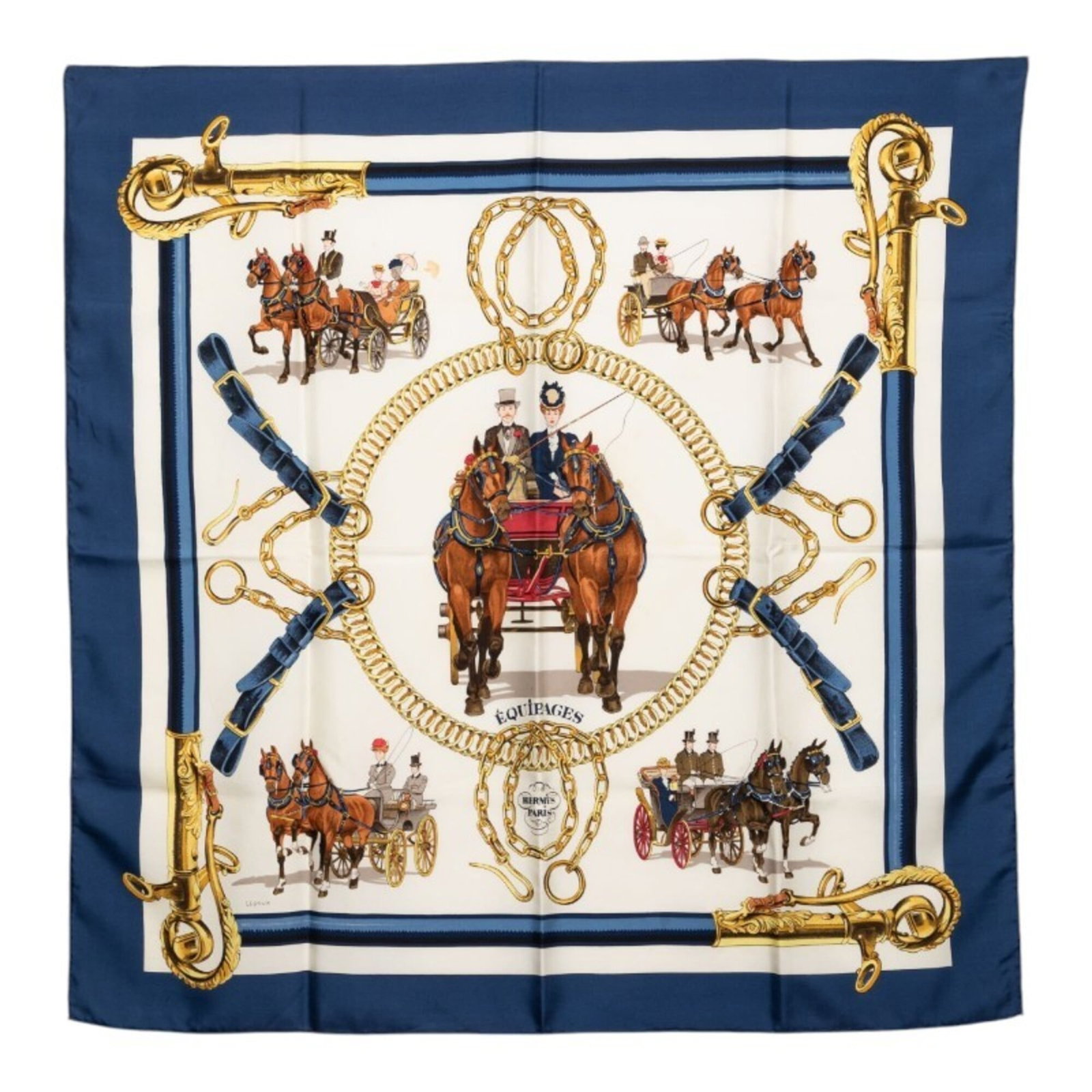 Hermes silk scarf: Hermes silk scarf Silk scarf from renowned French fashion house Hermes, boasting a vibrant multi-color design and elegant navy hue. Measuring 87cm x 87cm in size, this luxurious silk scarf exudes soph