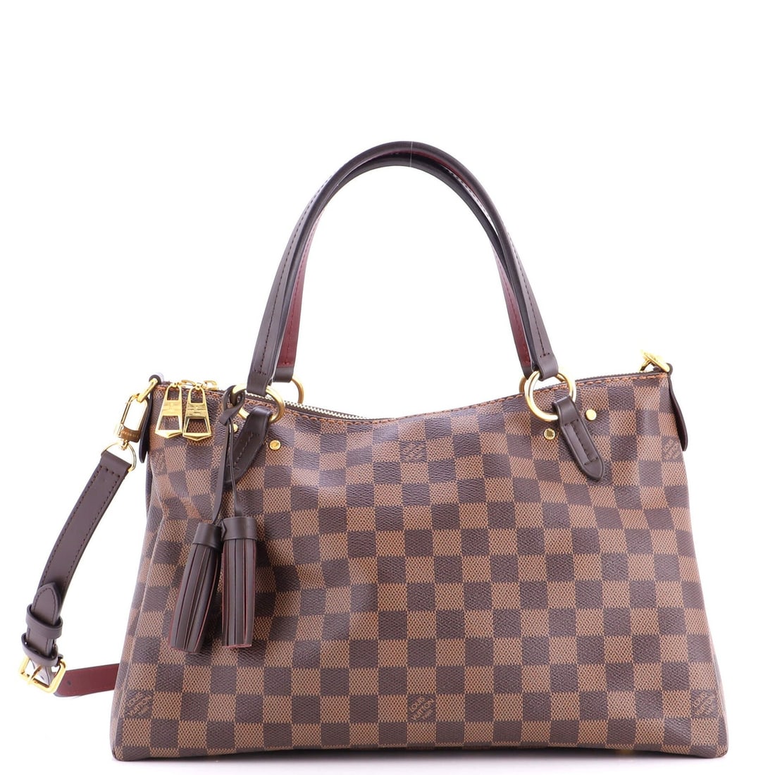 Damier Handbag Louis Vuitton Lymington: Damier Handbag Louis Vuitton Lymington The Damier Handbag Louis Vuitton Lymington boasts a classic brown canvas coated leather exterior, adorned with the iconic Damier pattern. Measuring 9" tall and 1