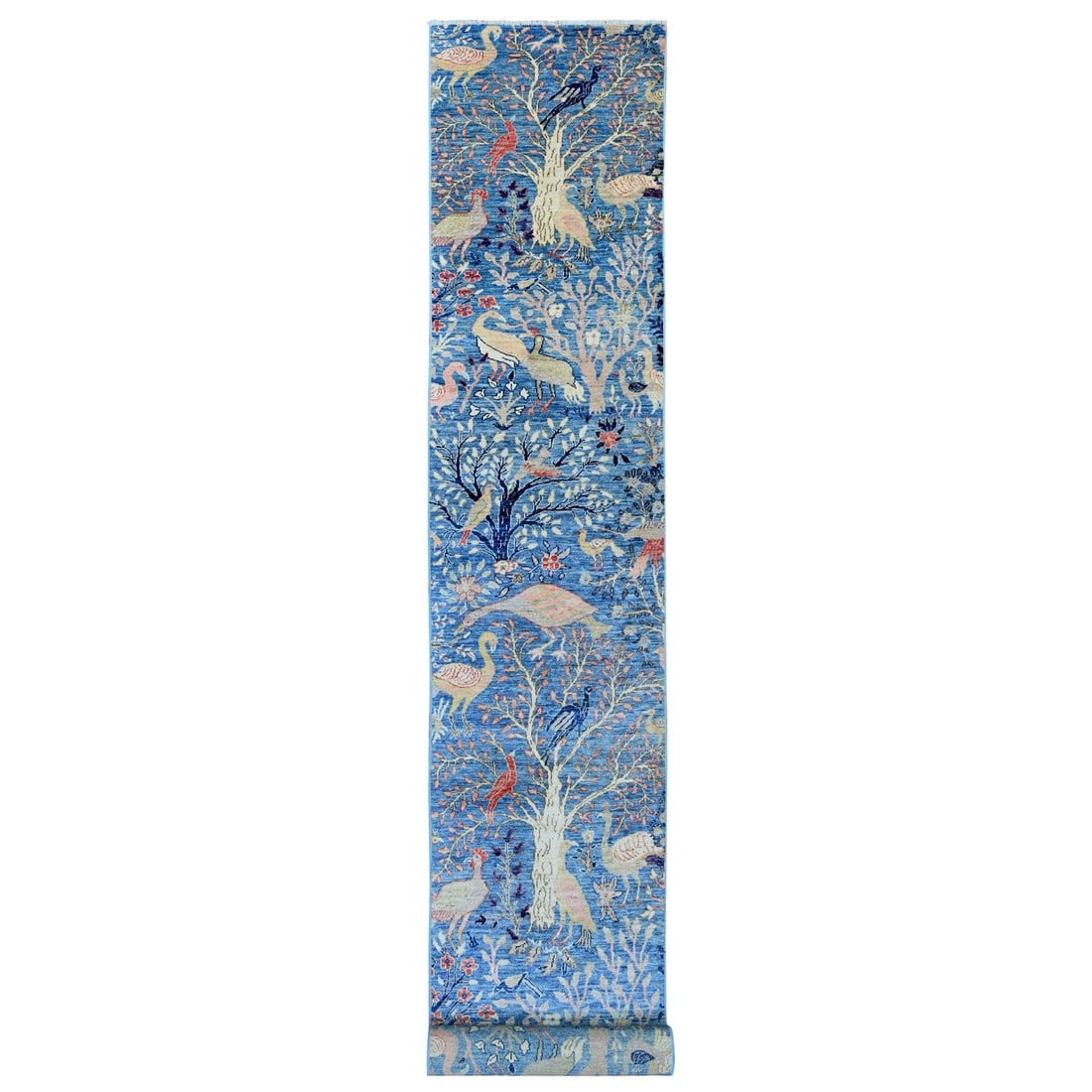 Afghan Wool Hand Knotted Bird Peshawar Blue Rug Runner 2'10"x23'6: Afghan Wool Hand Knotted Bird Peshawar Blue Rug Runner 2'10"x23'6 Afghan Wool Hand Knotted Bird Peshawar Blue Rug Runner - A stunning piece of craftsmanship, this hand-knotted rug features a beautiful