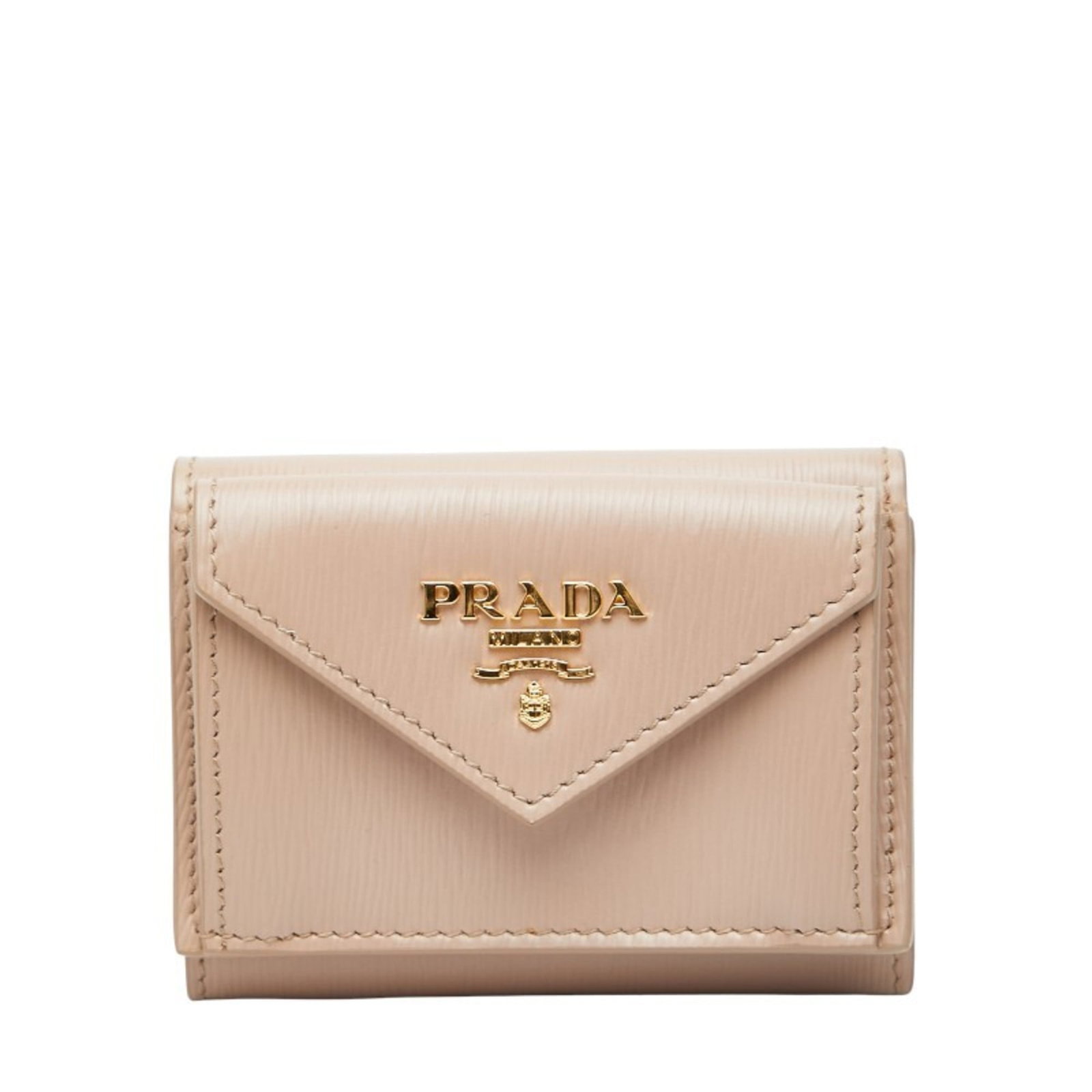 Wallet leather tri-fold Prada: Wallet leather tri-fold Prada Tri-fold wallet in beige leather from Prada, featuring a classic design with clean lines and minimal ornamentation. This stylish accessory is presented in its original bo
