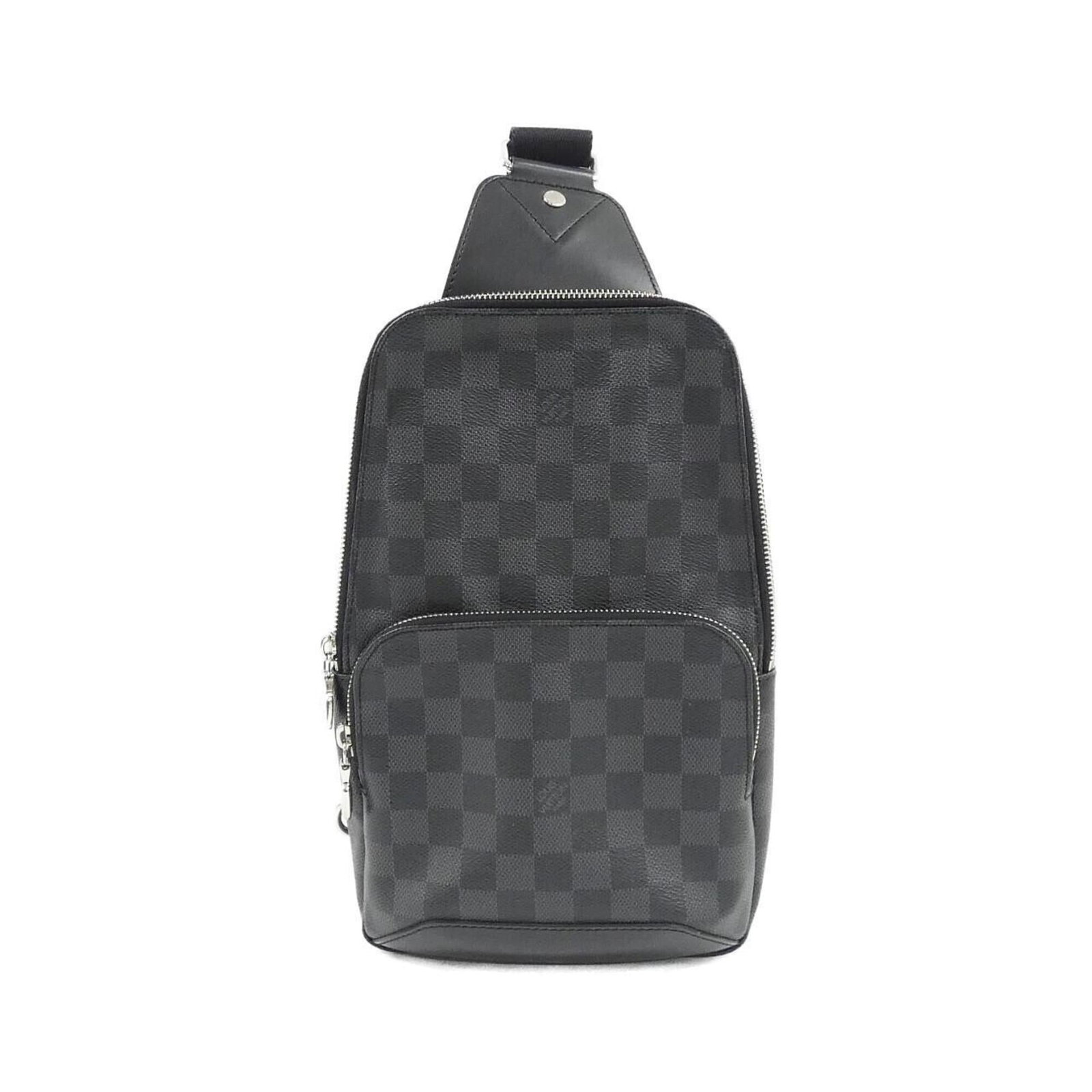 Coated Canvas Shoulder Bag By Louis Vuitton: Coated Canvas Shoulder Bag By Louis Vuitton The Louis Vuitton Damier Graphite Coated Canvas Shoulder Bag boasts a sleek, sophisticated design with its graphite-colored coated canvas exterior and silve