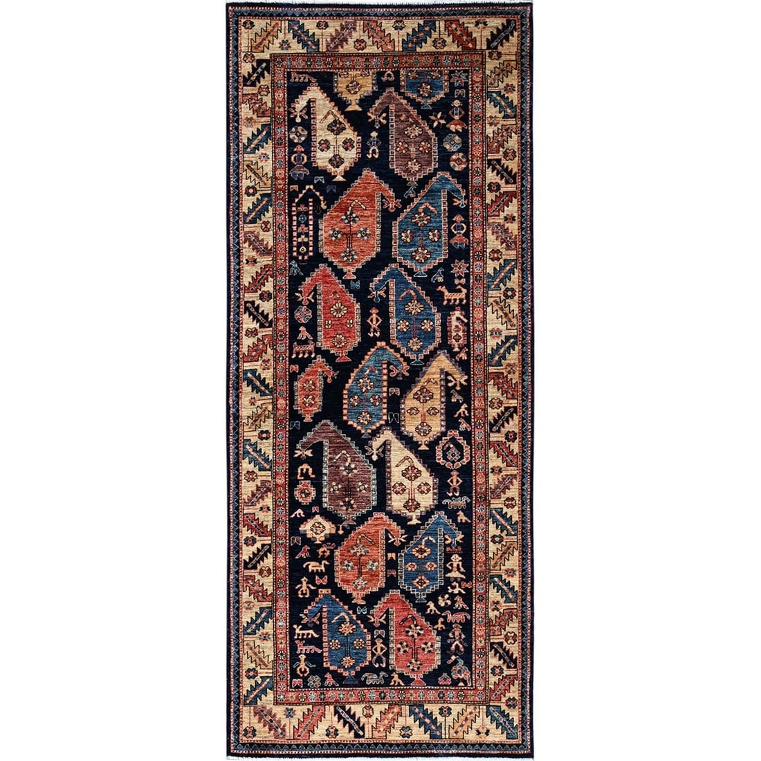 4'x9'9" Midnight Blue Large Paisley Design Wool Hand Knotted Runner Rug (1 of 7)