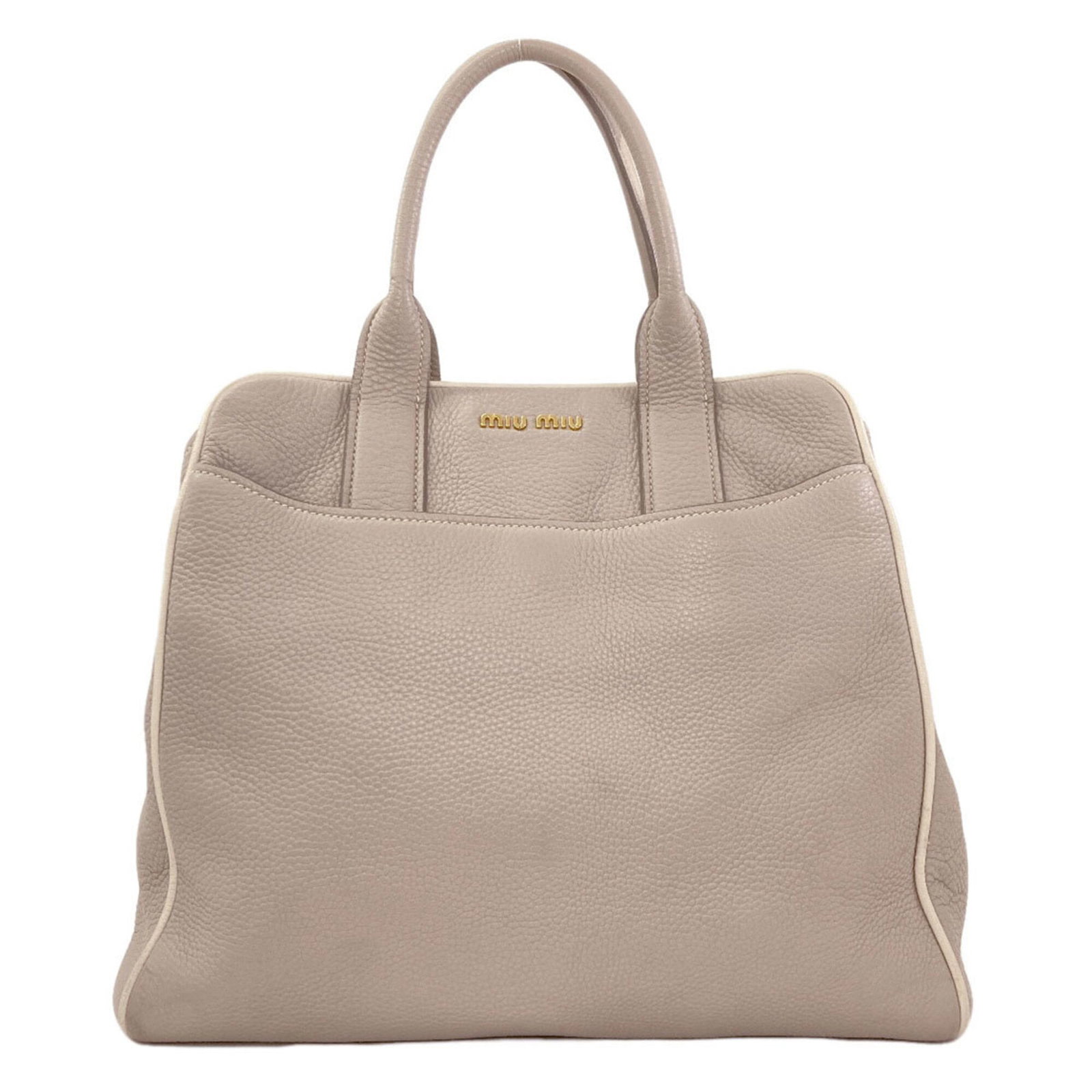 Miu Tote Bag Leather: Miu Tote Bag Leather The Miu Tote Bag Leather is a stylish and sophisticated accessory, crafted from high-quality leather in a sleek gray color. Measuring 30cm x 44cm x 13cm, it offers ample space for