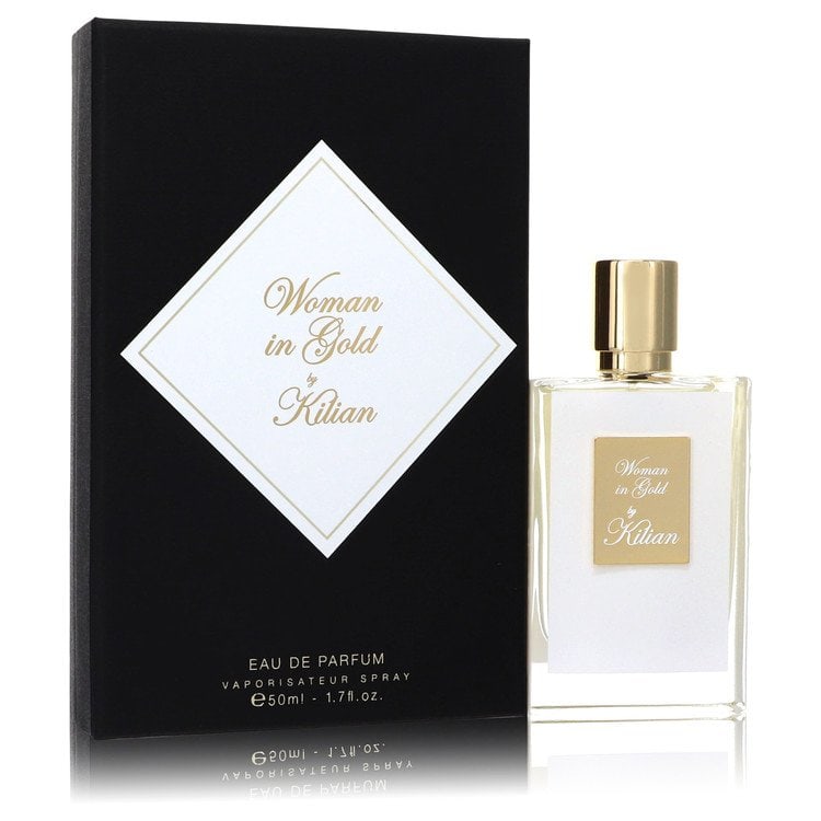 Woman in Gold by Kilian Eau De Parfum Spray 1.7 oz: Woman in Gold by Kilian Eau De Parfum Spray 1.7 oz Woman in Gold by Kilian Eau De Parfum Spray is a bold and elegant chypre floral perfume with bright citrus tones, airy opening notes of mandarin and 