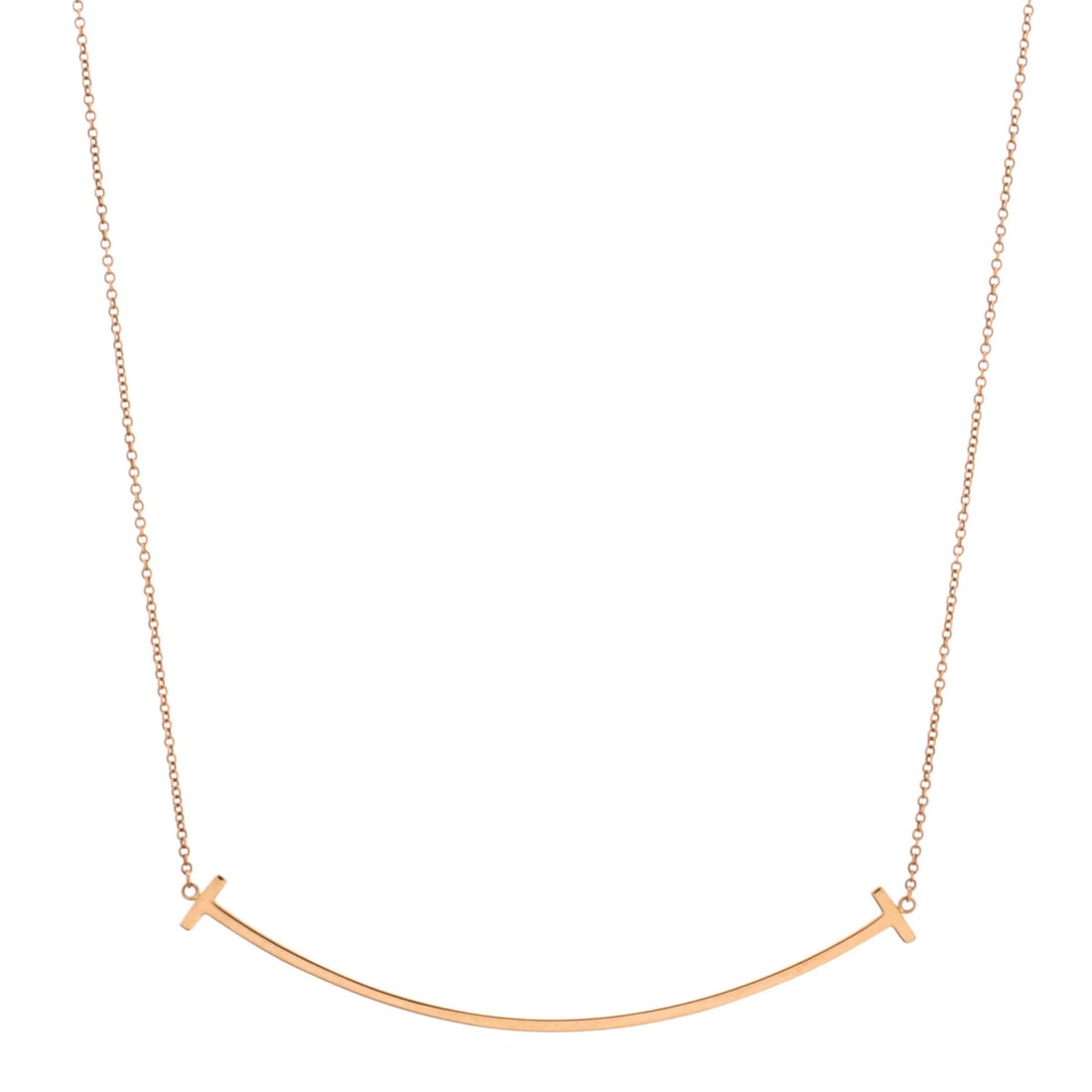 Tiffany & Co. T Smile Pendant Necklace 18K Rose Gold Large: Tiffany & Co. T Smile Pendant Necklace 18K Rose Gold Large Tiffany & Co.'s T Smile Pendant Necklace in 18K Rose Gold is a stunning piece. This large pendant necklace features a rose gold metal design 