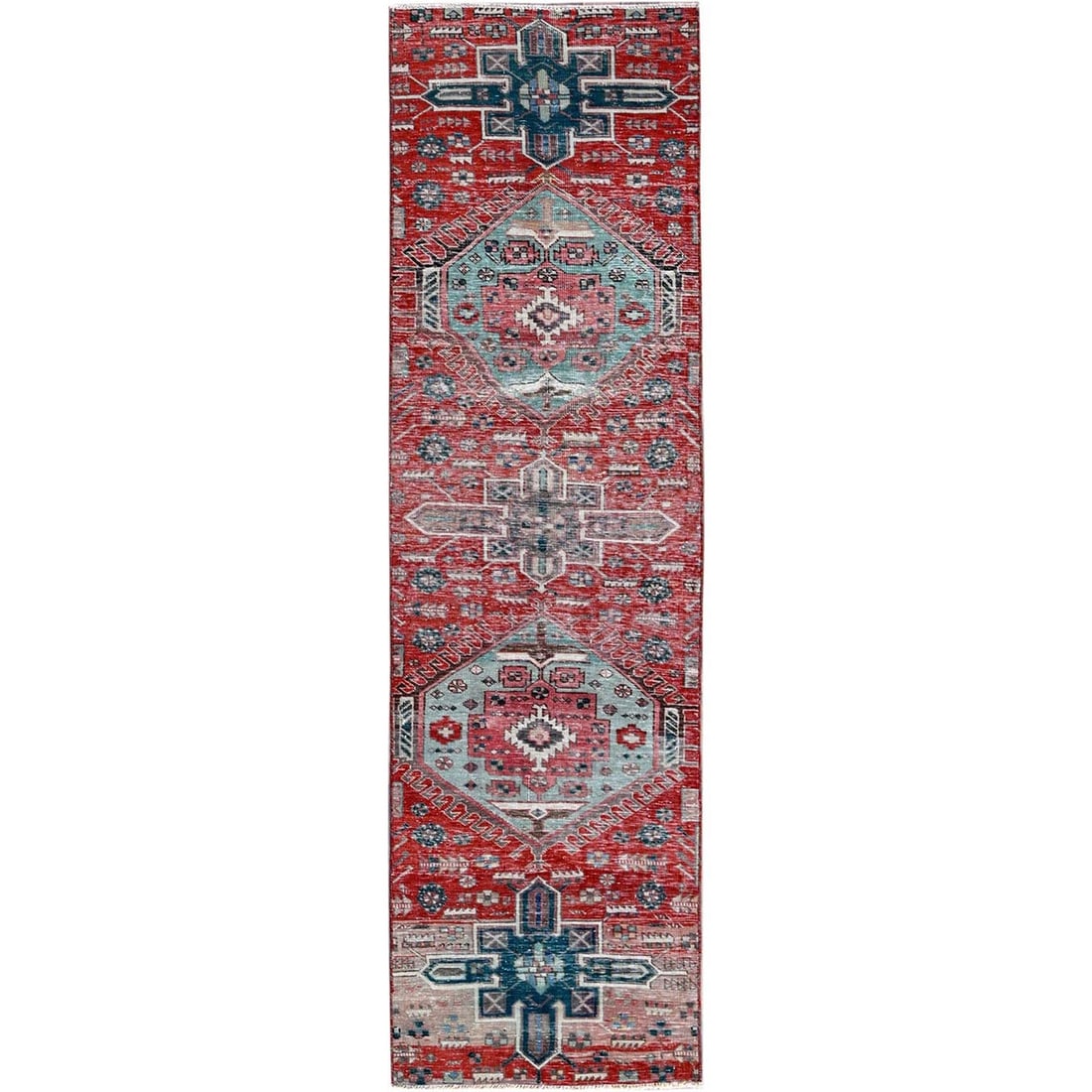 2'7"x9'3" Ajax Red Vintage Zoroastrian Hand Knotted Pure Wool Runner Rug (1 of 7)