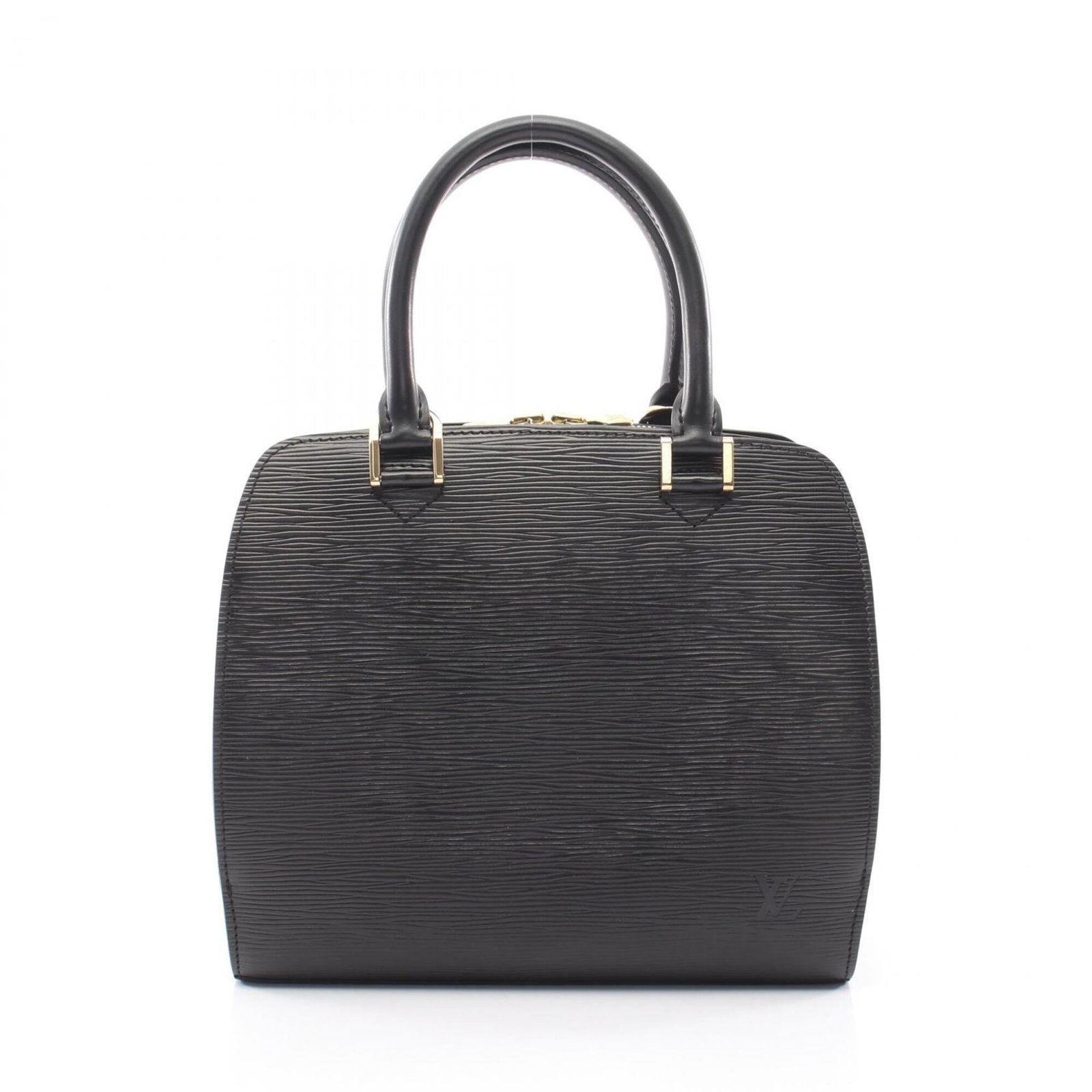Handbag Louis Vuitton Leather: Handbag Louis Vuitton Leather Black Louis Vuitton Leather Handbag with Classic Epi Pattern, Measuring 22cm x 24cm x 11cm. This sleek and stylish handbag features a durable leather exterior in black, N