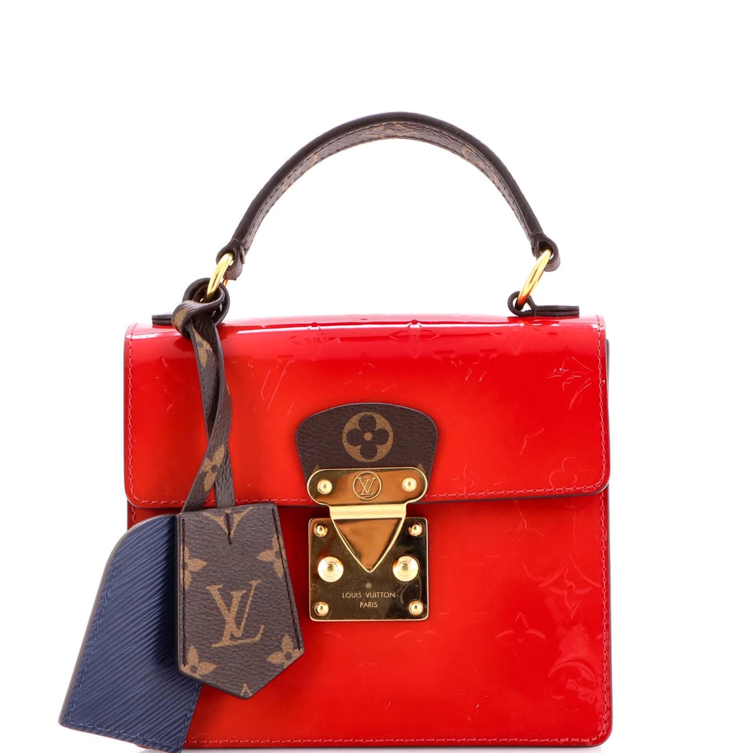 Spring Street Louis Vuitton NM Handbag Monogram Vernis with Monogram Canvas: Spring Street Louis Vuitton NM Handbag Monogram Vernis with Monogram Canvas Patent leather exterior and monogram canvas create a striking look in this Louis Vuitton Spring Street NM Handbag. The bold 