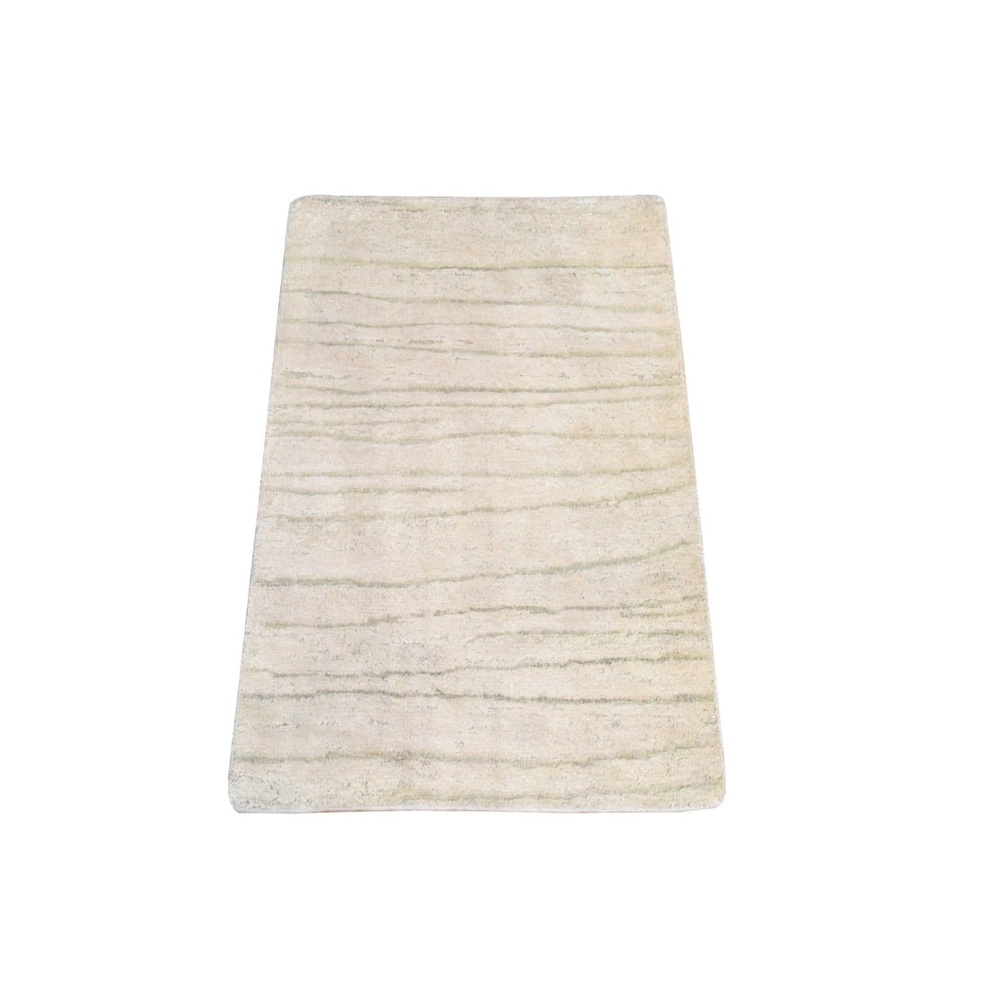 2'x3' Ivory Modern Wool and Silk Sample Strike Off Hand Knotted Mat Rug: 2'x3' Ivory Modern Wool and Silk Sample Strike Off Hand Knotted Mat Rug This stunning 2'x3' hand-knotted rug boasts an elegant ivory color and intricate modern design, crafted from a blend of wool and