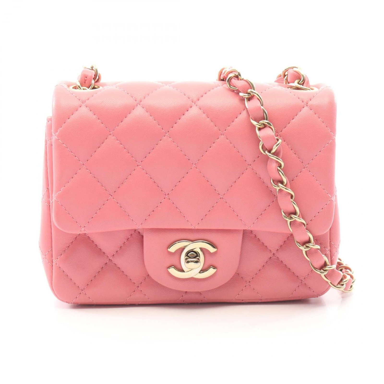 Chanel Handbag Shoulder Bag Leather: Chanel Handbag Shoulder Bag Leather Pink lambskin leather Chanel shoulder bag with classic design and timeless elegance. Measuring 13cm x 17cm x 8cm, this stylish handbag features a sophisticated look
