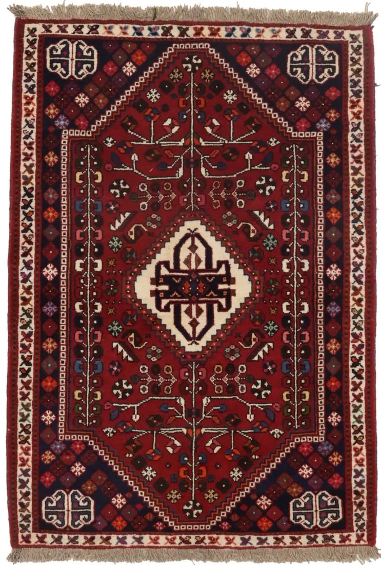 Handmade Red Tribal Oriental Rug Small Vintage Style Dcor Carpet 3'5X5 Ft Hand-Knotted: Handmade Red Tribal Oriental Rug Small Vintage Style Dcor Carpet 3'5X5 Ft Hand-Knotted Hand-knotted in wool, this vibrant 3'5" x 5'0" Tribal Oriental rug boasts a stunning geometric pattern and rich c