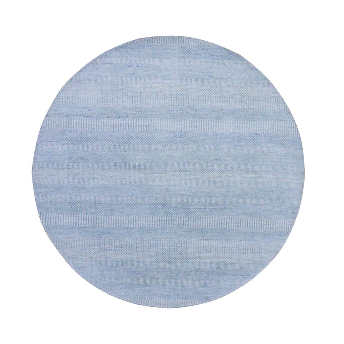 5'10"x5'10" Blue Wool and Silk Hand Knotted Modern Grass Design Round Rug: 5'10"x5'10" Blue Wool and Silk Hand Knotted Modern Grass Design Round Rug The Blue Wool and Silk Hand Knotted Modern Grass Design Round Rug boasts a striking blue hue, created with a unique blend of w