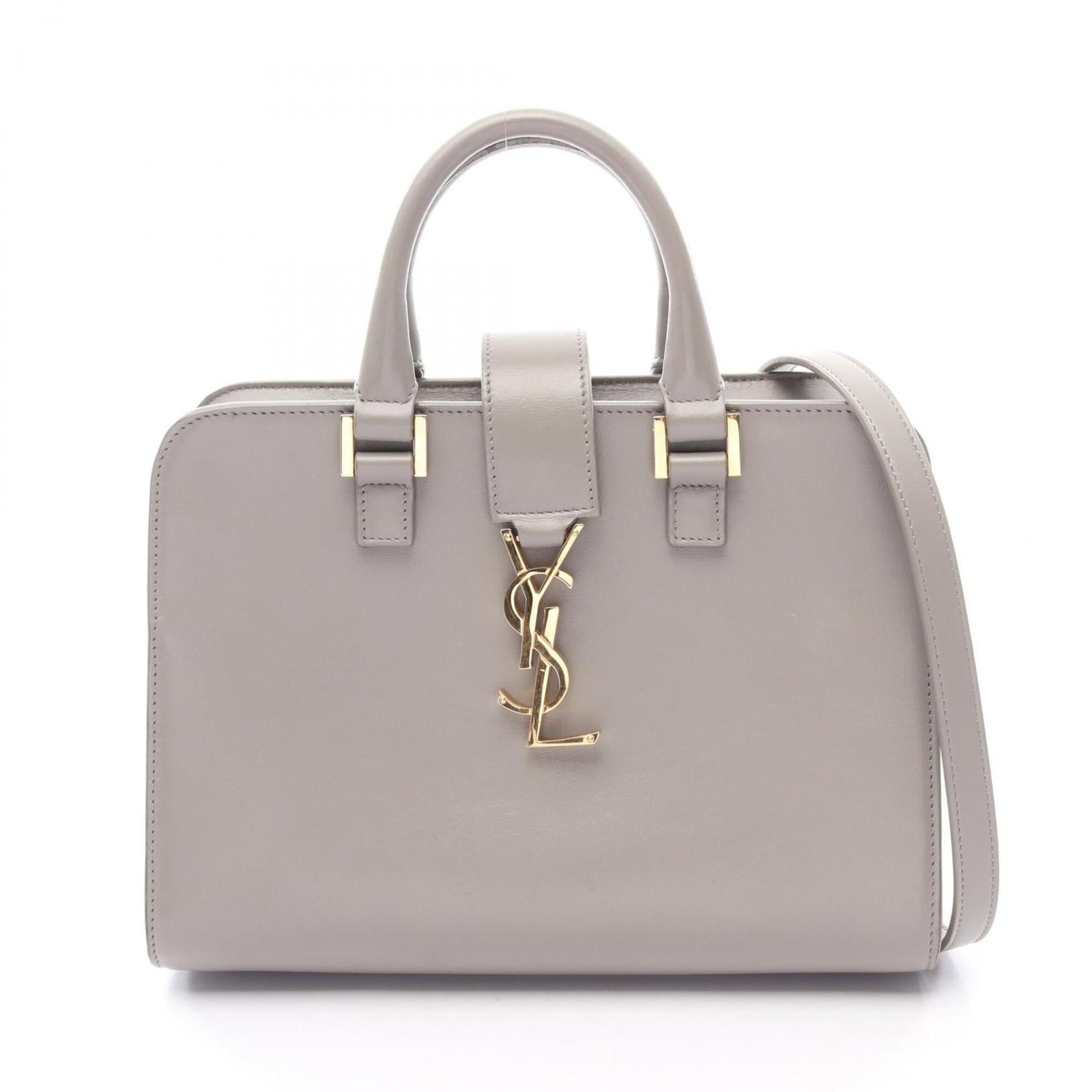 Saint Laurent Yves Handbag Leather: Saint Laurent Yves Handbag Leather Gray Saint Laurent Yves Handbag Leather, measuring 19cm x 25cm x 13cm, features high-quality leather construction. This stylish handbag boasts a classic design with