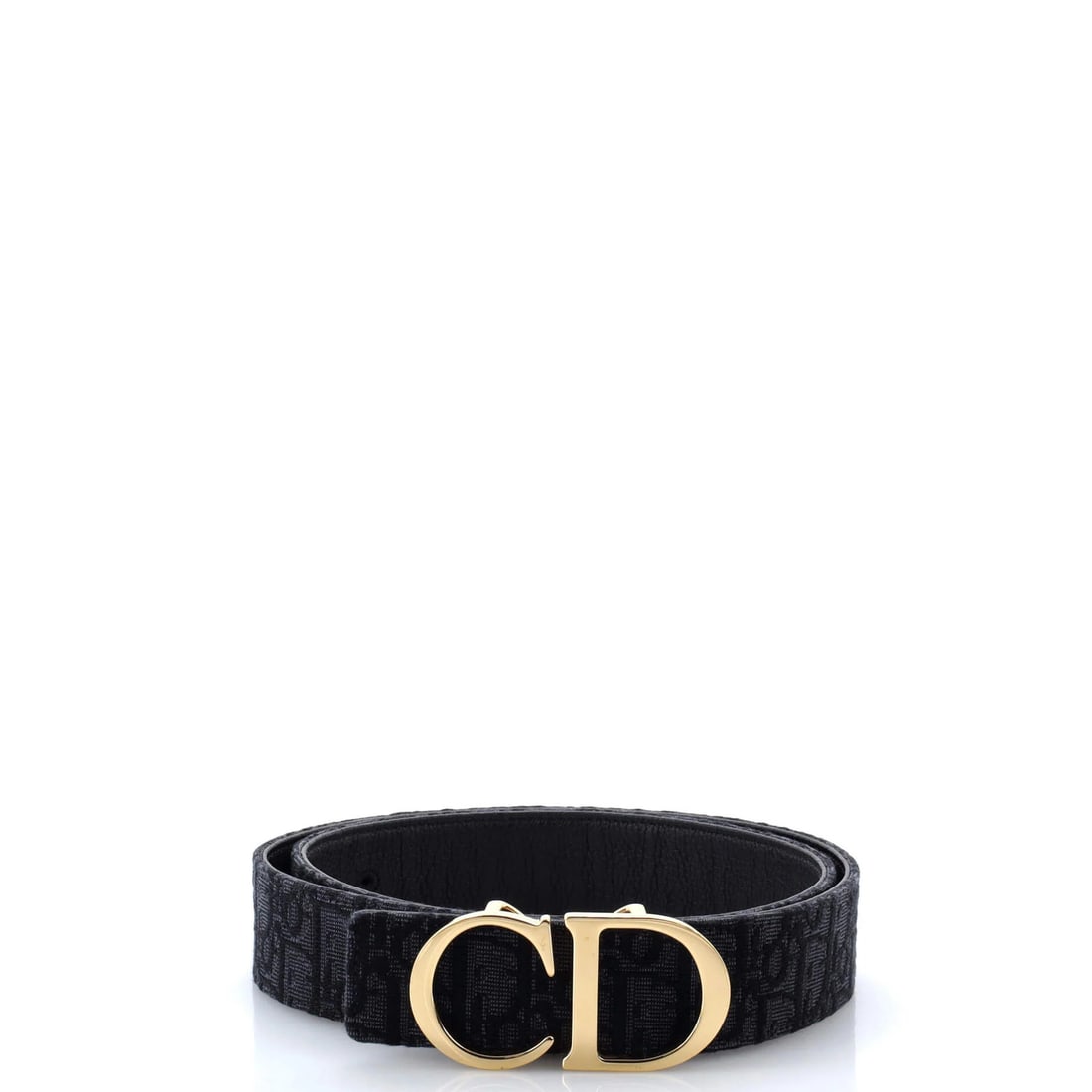 Christian Dior Buckle Belt Medium Canvas Oblique CD: Christian Dior Buckle Belt Medium Canvas Oblique CD Christian Dior's Oblique CD buckle belt in medium canvas features an eye-catching blue exterior with gold hardware, complemented by black leather in