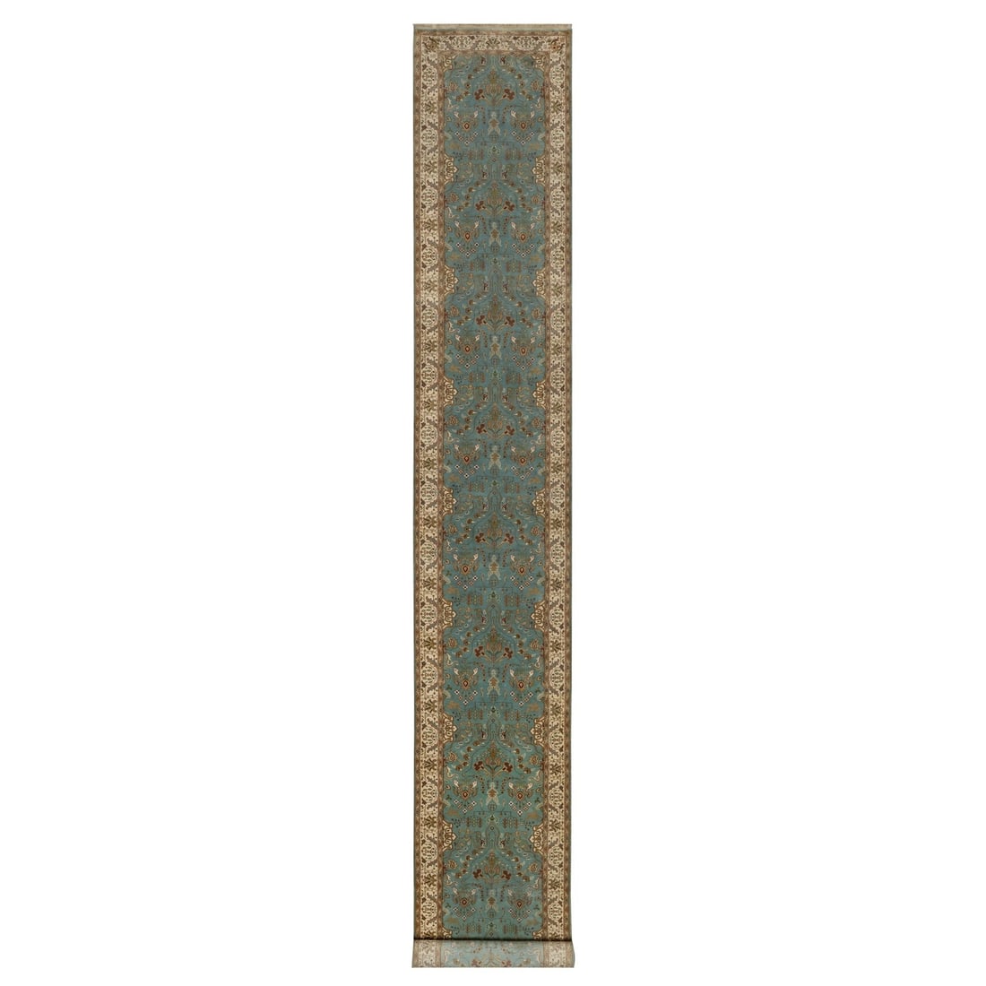 2'9"x19'8" Blue Tebraz Revival Hand Knotted New Zealand Wool Runner Rug: 2'9"x19'8" Blue Tebraz Revival Hand Knotted New Zealand Wool Runner Rug Hand-knotted in New Zealand wool, this stunning blue Tebraz Revival runner rug boasts an all-over regional design with subtle re