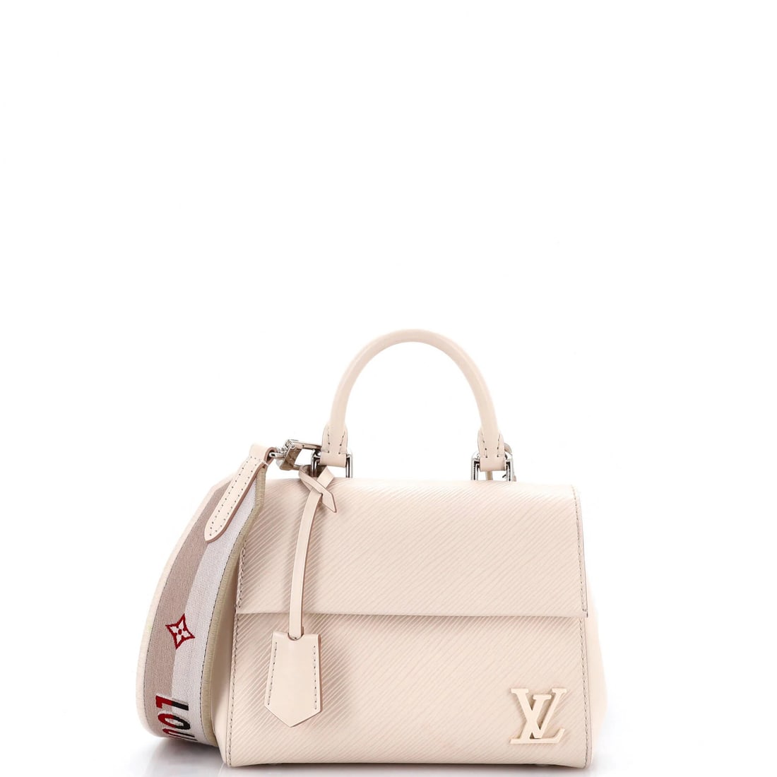 Epi Leather Louis Vuitton Mini Cluny Handle Top Bag: Epi Leather Louis Vuitton Mini Cluny Handle Top Bag Epi Leather Louis Vuitton Mini Cluny Handle Top Bag features a neutral exterior with scuffs and edge wear, showcasing its unique patina. The bag's c