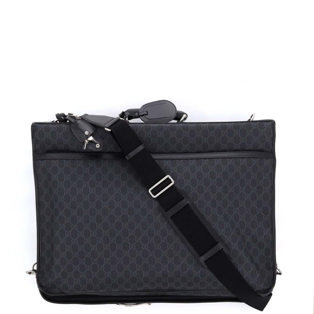 Gucci Canvas Interlocking Garment Bag Retro GG Coated: Gucci Canvas Interlocking Garment Bag Retro GG Coated Black Gucci Canvas Interlocking Garment Bag with Retro GG Coated Exterior, featuring minor corner wear and edge wear. The bag's canvas exterior is