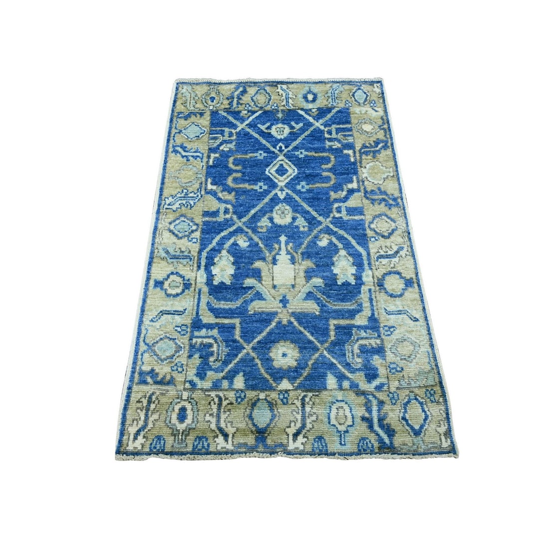 3'x4'8" Admiral Blue Angora Oushak All Over Pattern Hand Knotted Wool Rug: 3'x4'8" Admiral Blue Angora Oushak All Over Pattern Hand Knotted Wool Rug Admiral Blue Angora Oushak All Over Pattern Hand Knotted Wool Rug boasts an intricate floral design in a vibrant blue field, s
