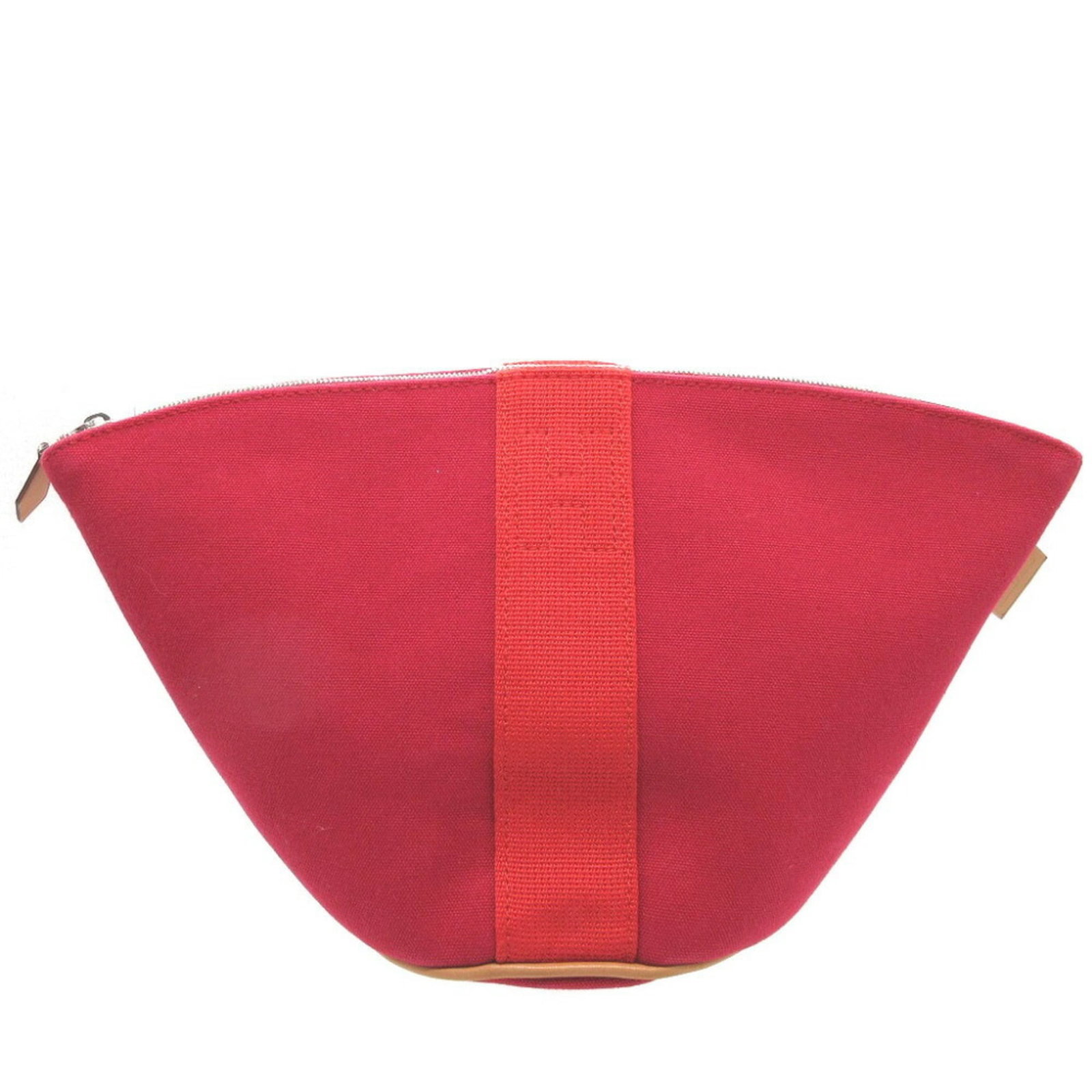 Canvas pouch by Hermes: Canvas pouch by Hermes Canvas pouch by Hermes in Prune and Rouge vif colors, measuring 17cm x 32cm x 12cm. This canvas pouch bears a signature, adding a touch of elegance to its simple design. Made fr