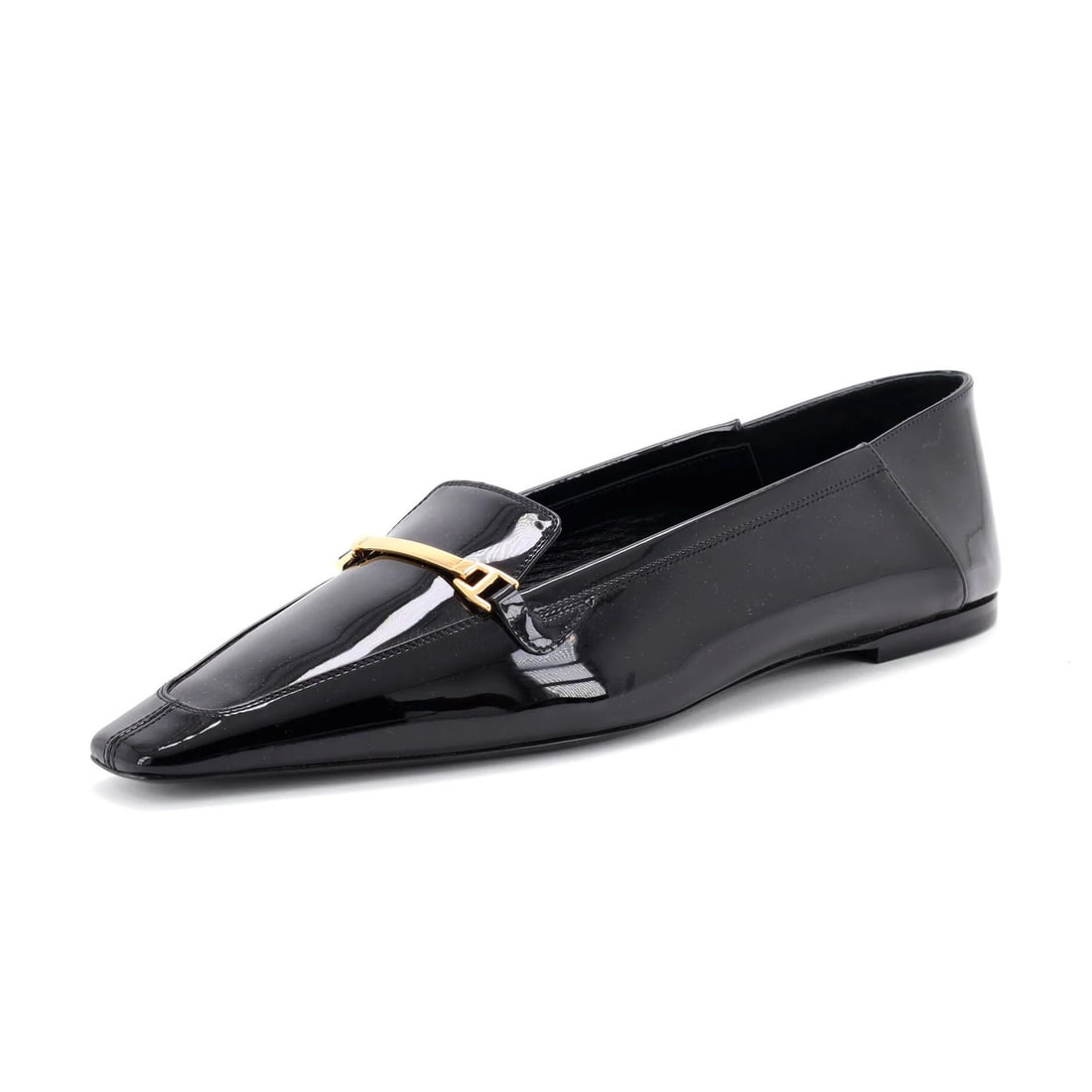 Patent Chris Women's Saint Laurent Loafers: Patent Chris Women's Saint Laurent Loafers Patent Chris Women's Saint Laurent Loafers are available in black patent leather with gold hardware. The shoes feature minor creasing and scuffs throughout, 